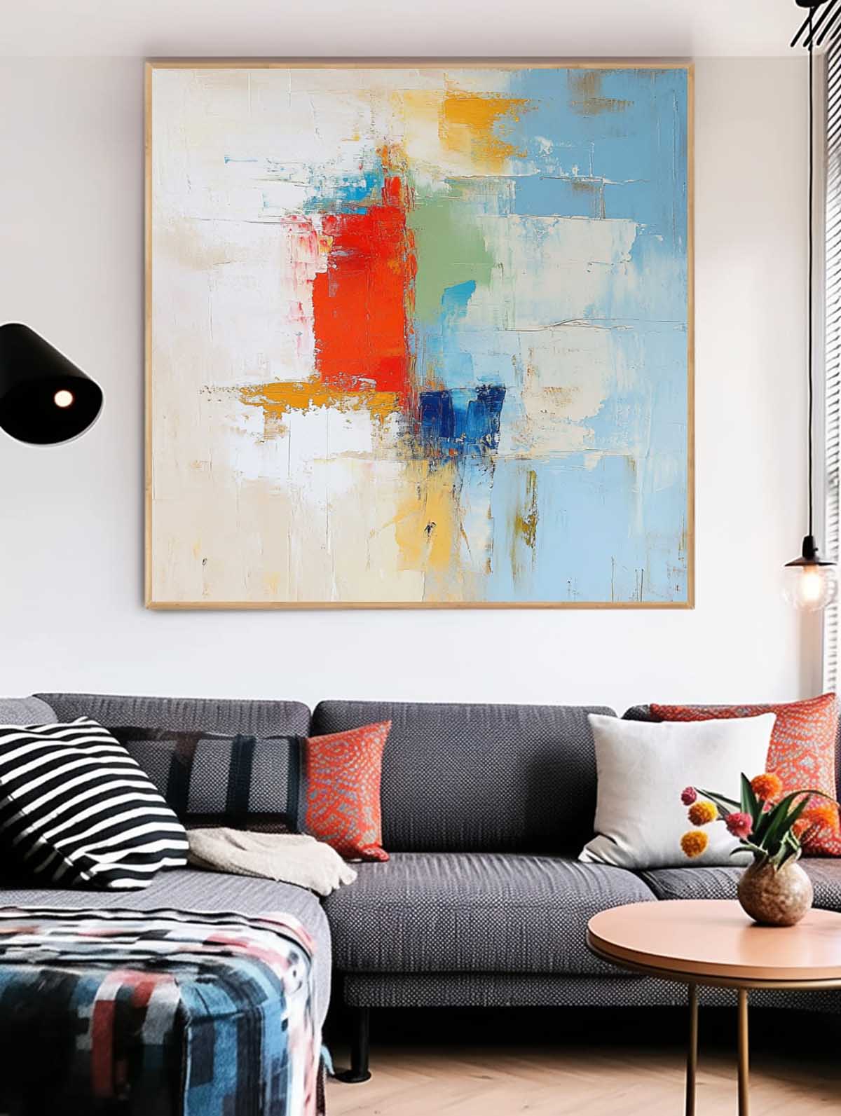Color Large Square Texture Abstract Wall Art Framed Modern Abstract Oil  Painting Canvas Home Decorations