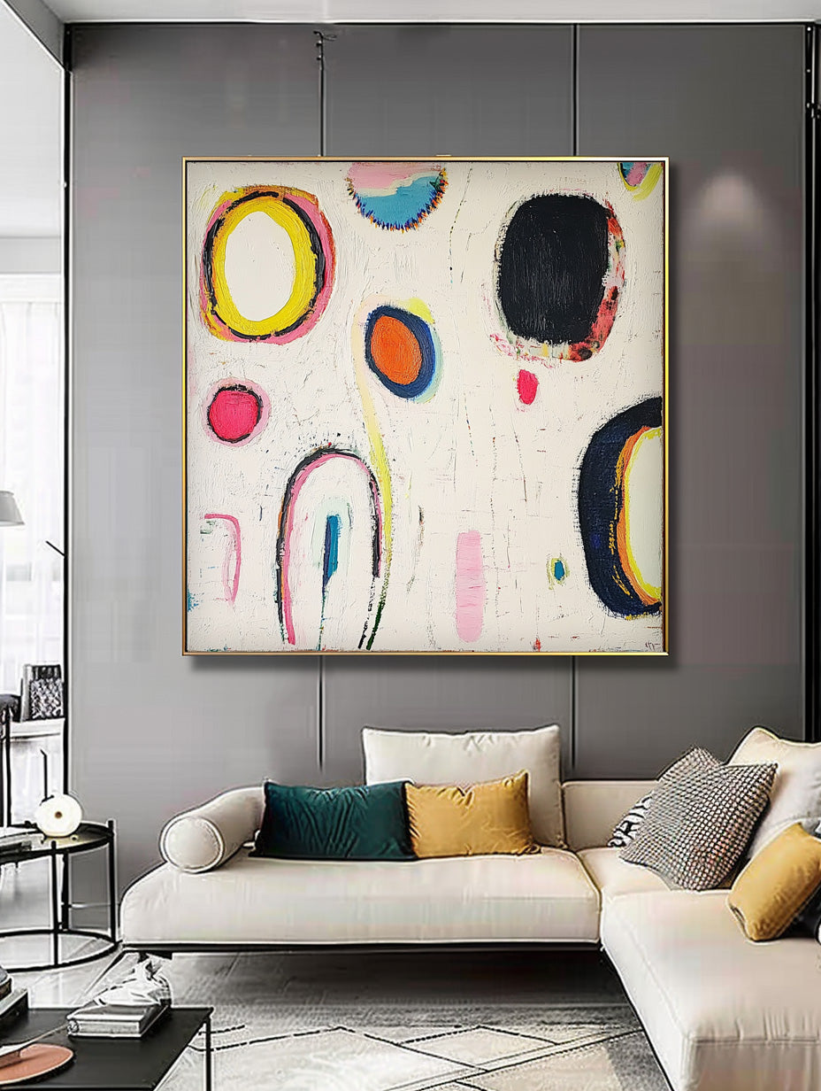 Square Abstract Oil Painting Modern Handmade Artwork Original Irregular Geometric Circles Wall Art