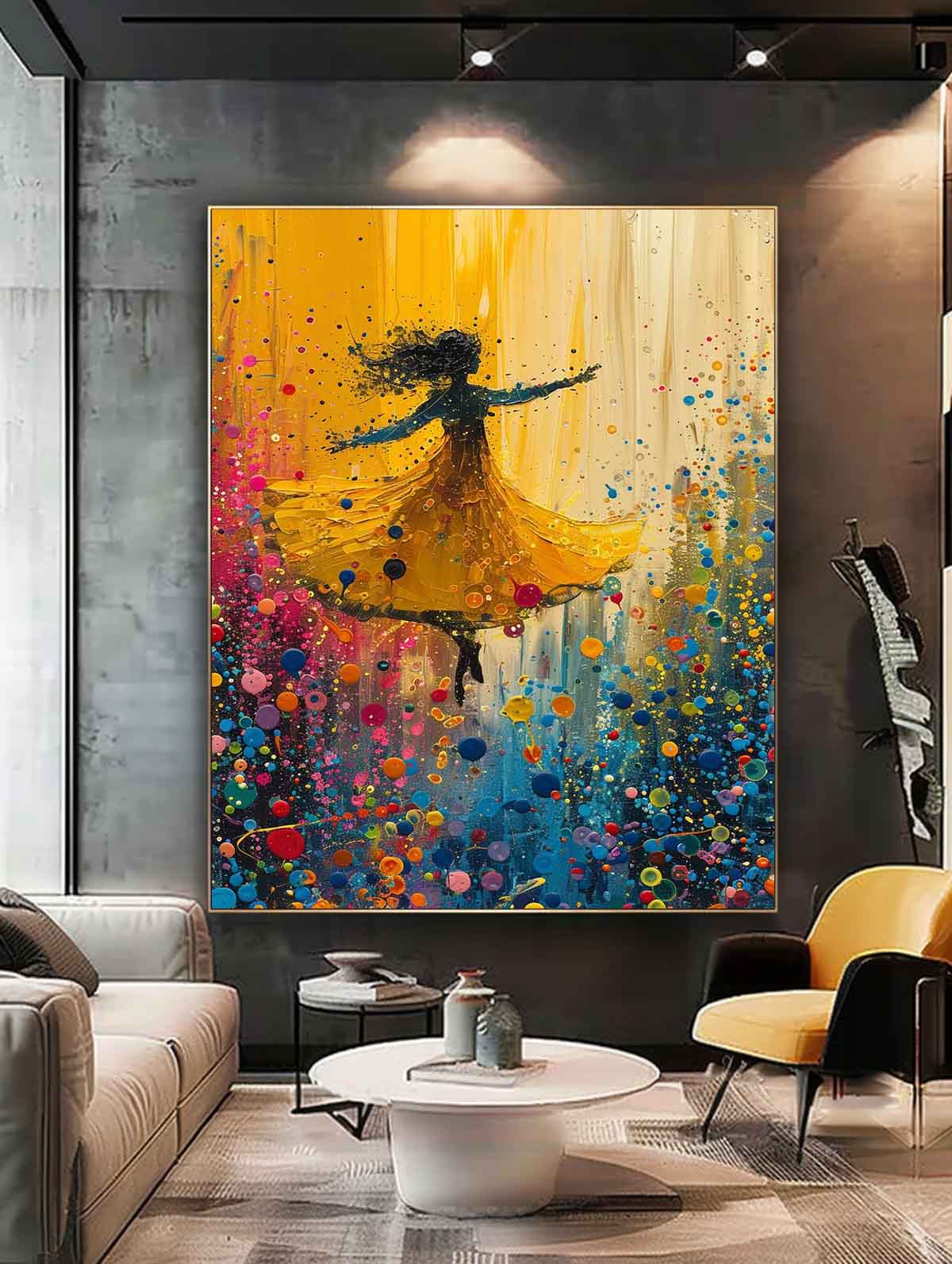 Gorgeous Original Modern Ballet Girl Wall Art Colorful Artwork Big Multicolor Girl Daning Painting Framed