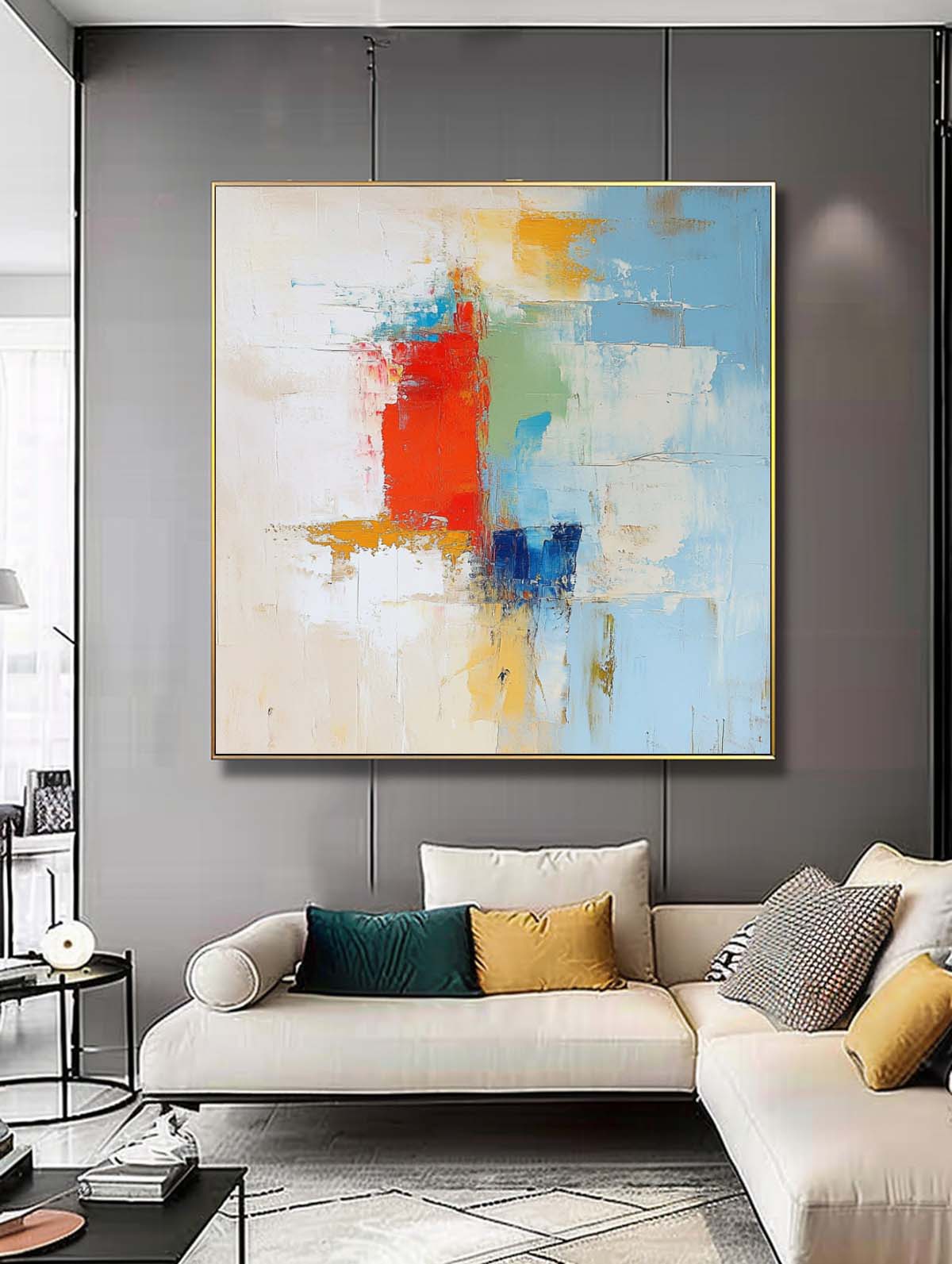 Color Large Square Texture Abstract Wall Art Framed Modern Abstract Oil  Painting Canvas Home Decorations