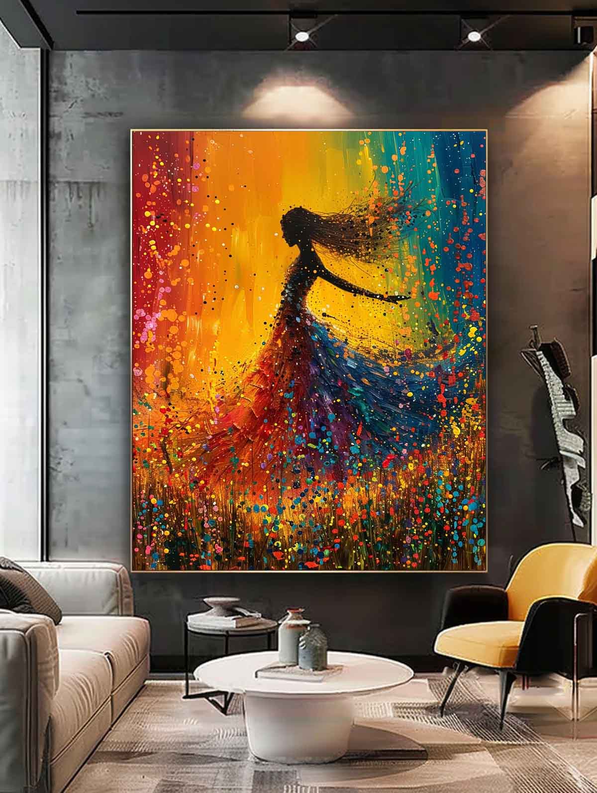 Colorful Artwork Original Modern Ballet Girl Wall Art Big Multicolor Gorgeous Girl Daning Painting Framed