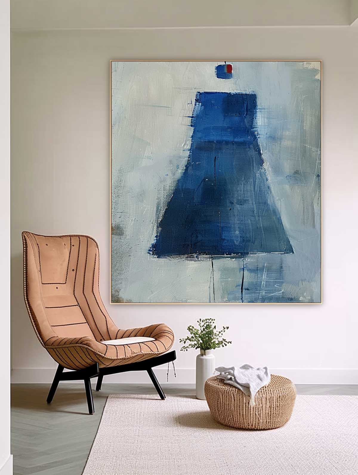 Original Minimalist Artwork Abstract Aesthetic Canvas Oil Painting Large Vintage Blue Skirt Wall Art