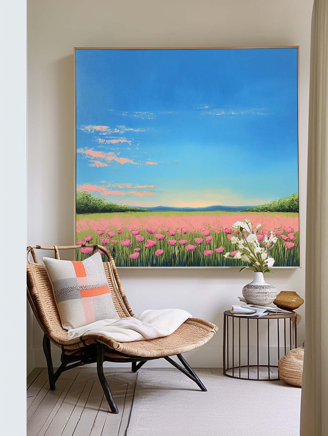 Muted Country Field Wall Art Wildflower Field Scenery Oil Painting Landscape painting Nature Artwork