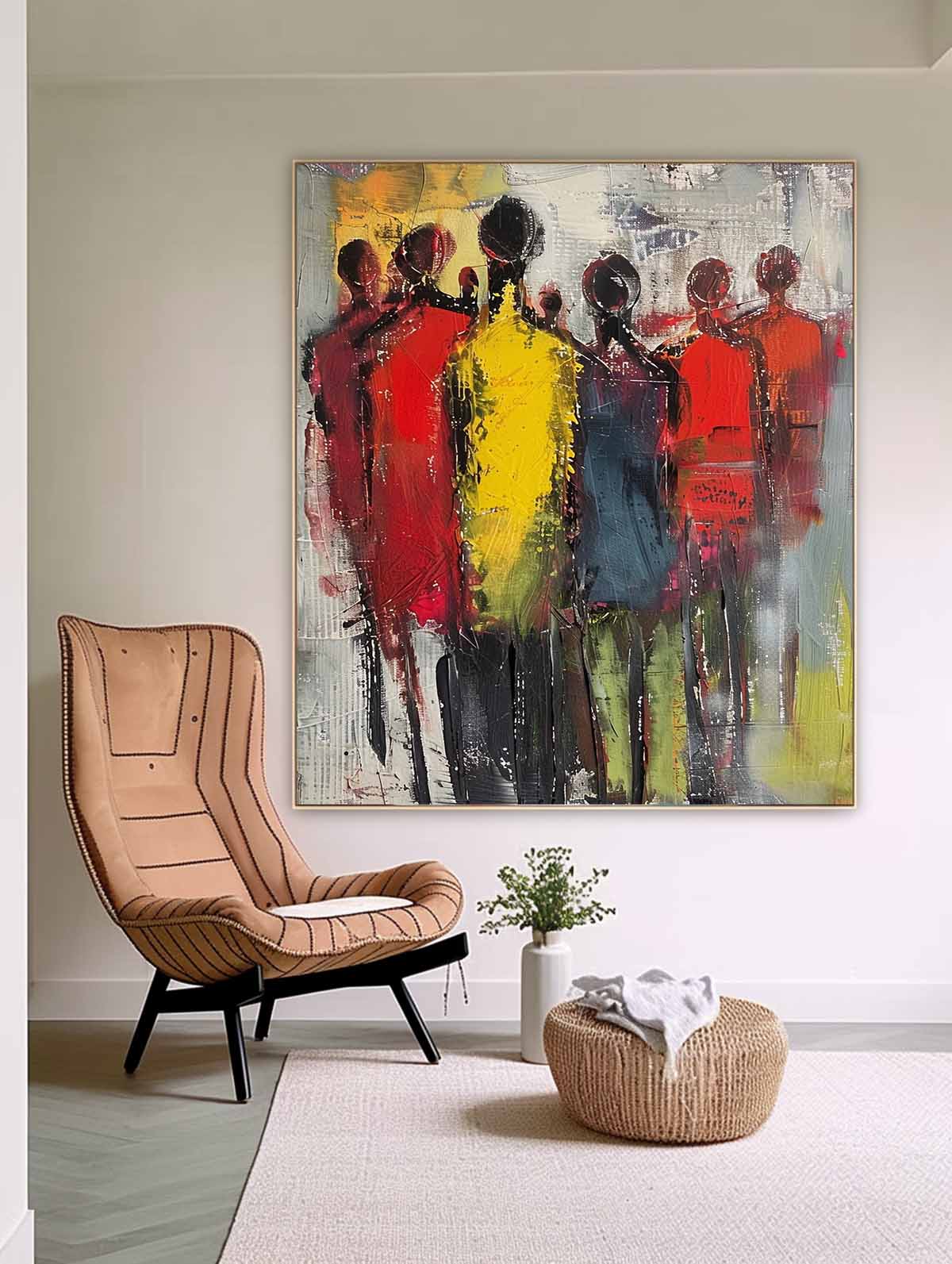Color Character Outline Painting Original Abstract Wall Art Large Human Painting Framed Artwork