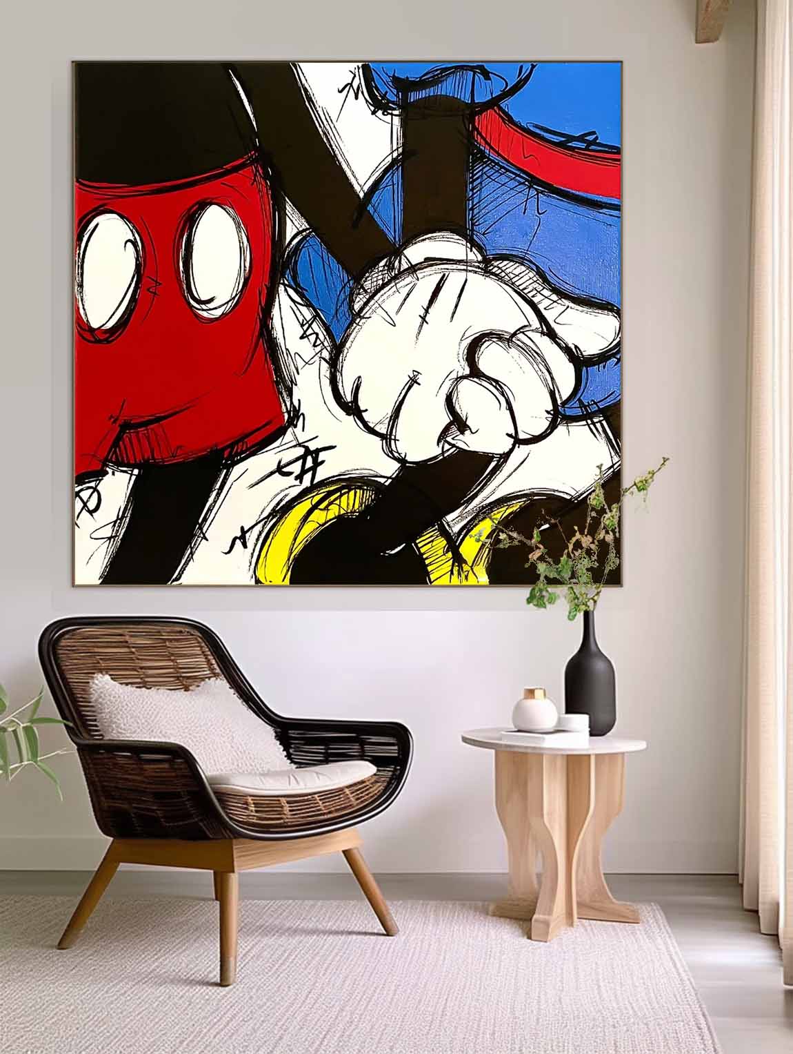 Square Colorful Abstract Wall Art Original Graffiti Disney Characters Painting Canvas Large Artwork