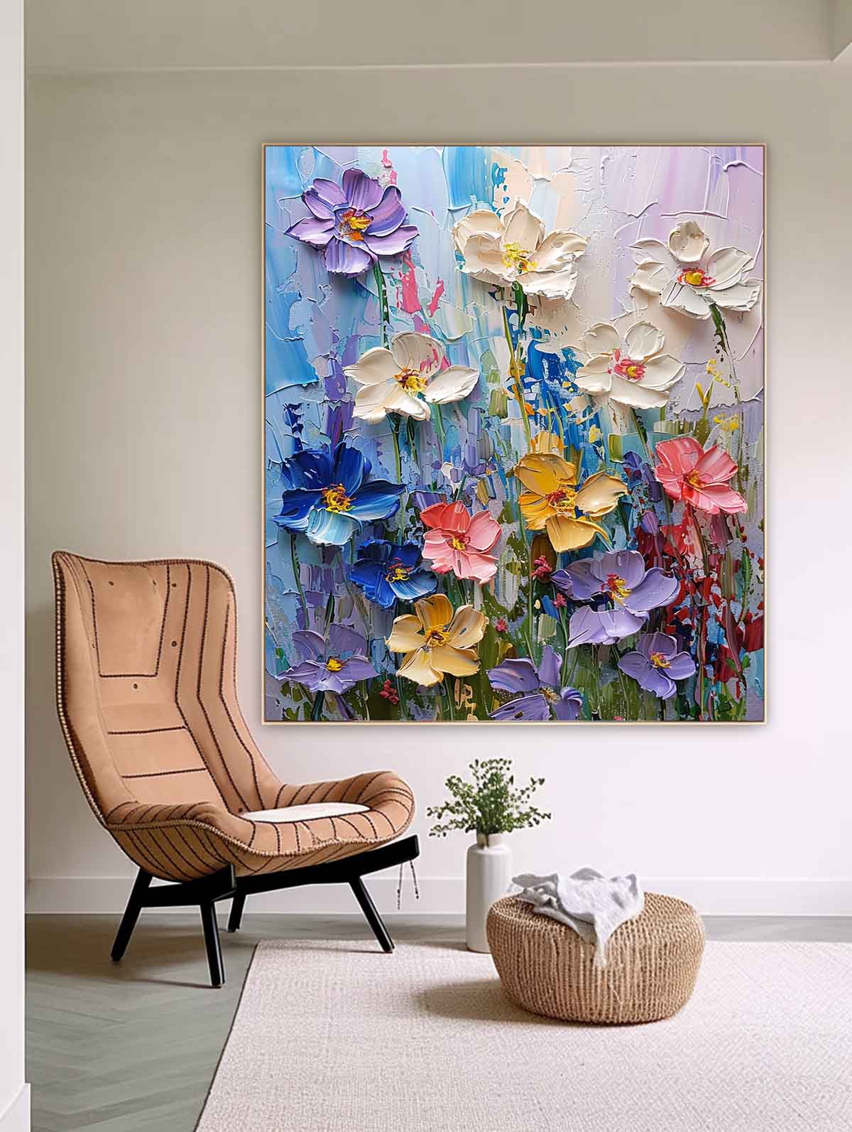 Original Floral Painting Abstract Flower Acrylic Painting On Canvas Large Lovely Textured Art Home Decor