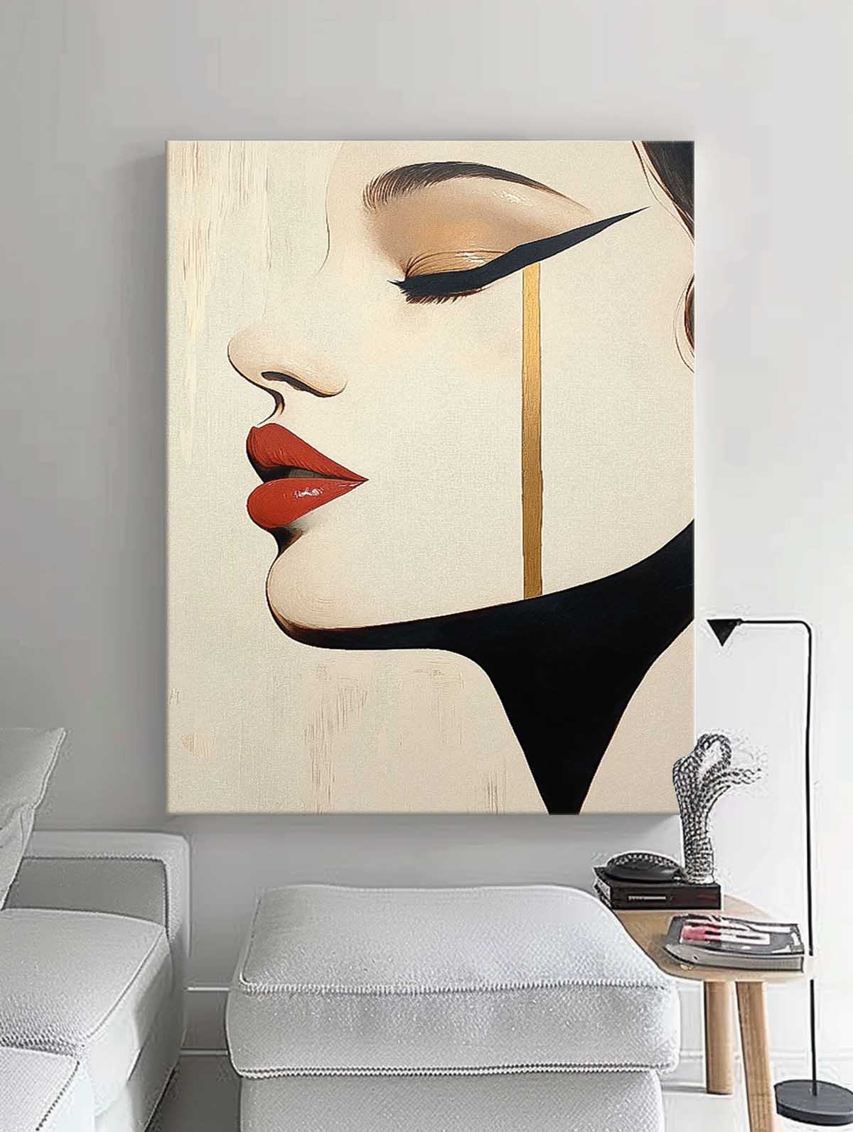 Abstract Advanced Face Oil Painting On Canvas Original Texture Girl Profile Wall Art Lady Modern Artwork