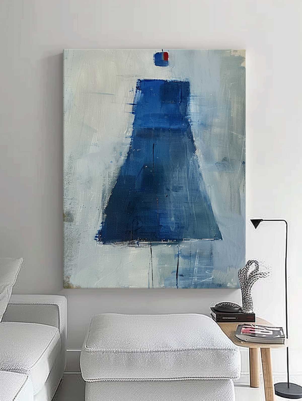 Original Minimalist Artwork Abstract Aesthetic Canvas Oil Painting Large Vintage Blue Skirt Wall Art