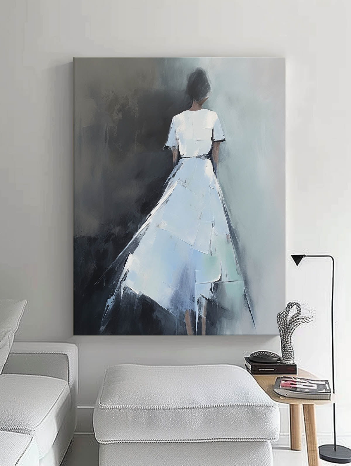 Contour Acrylic Painting Original Abstract Woman's Back Wall Art Character Outline Painting Framed Artwork