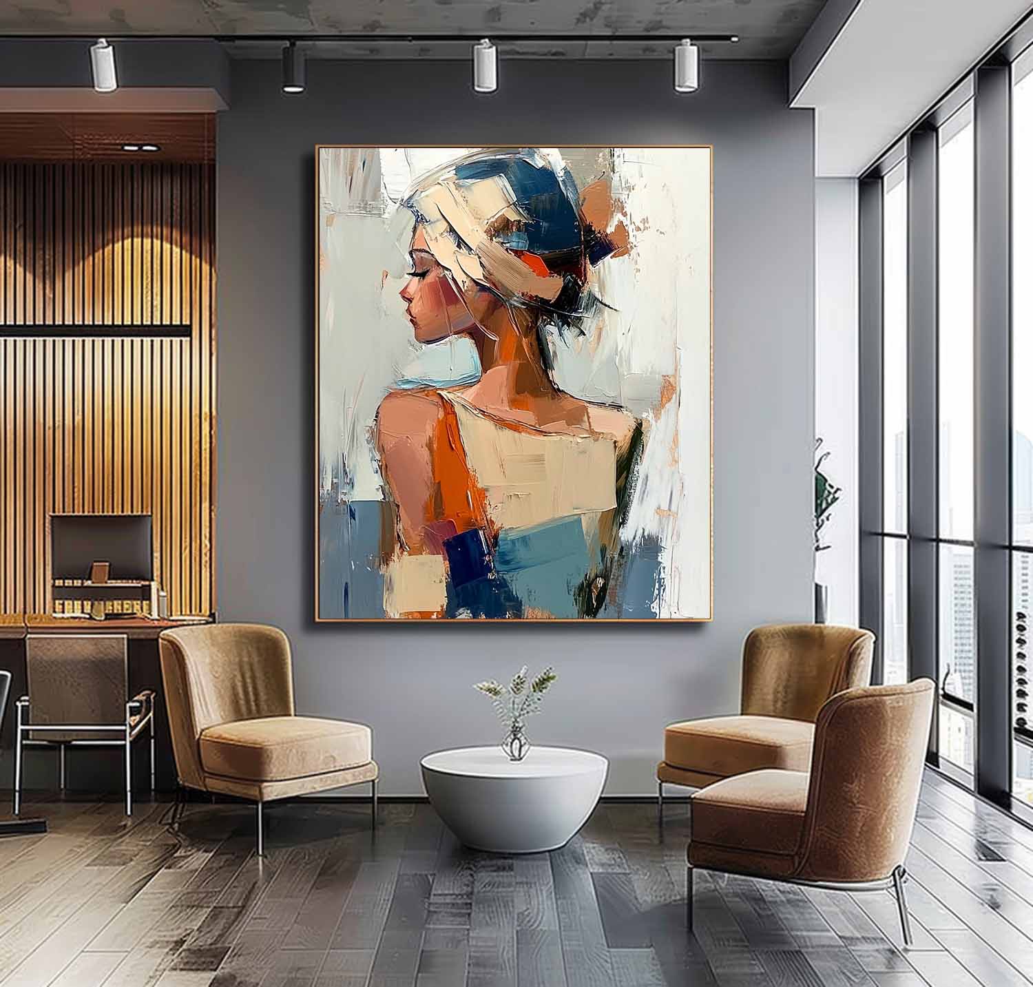 Original Texture Girl Wall Art Abstract Figure Profile Oil Painting On Canvas Portrait Modern Artwork