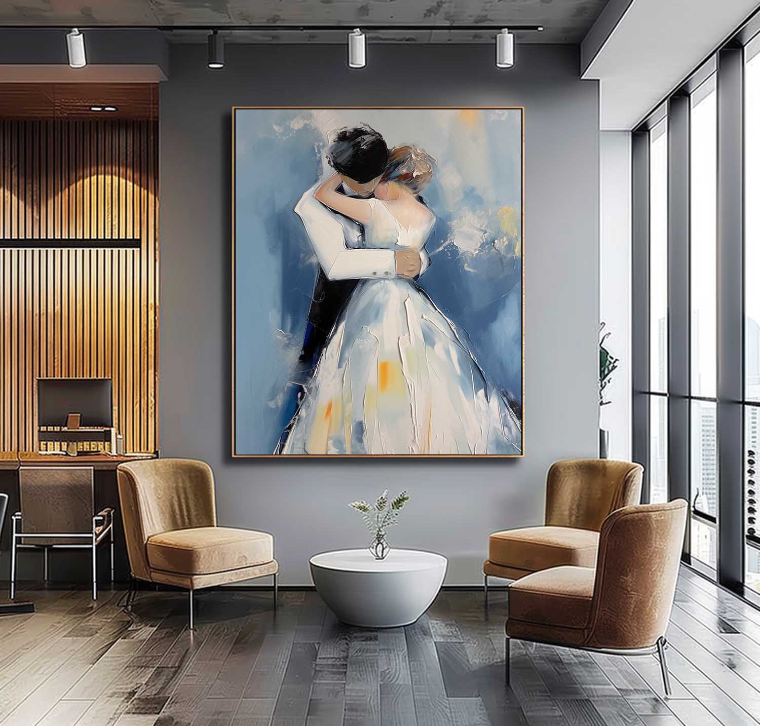 Character Outline Painting Large Texture Painting Framed Wedding Artwork Original Wall Art Anniversary Wedding Gift