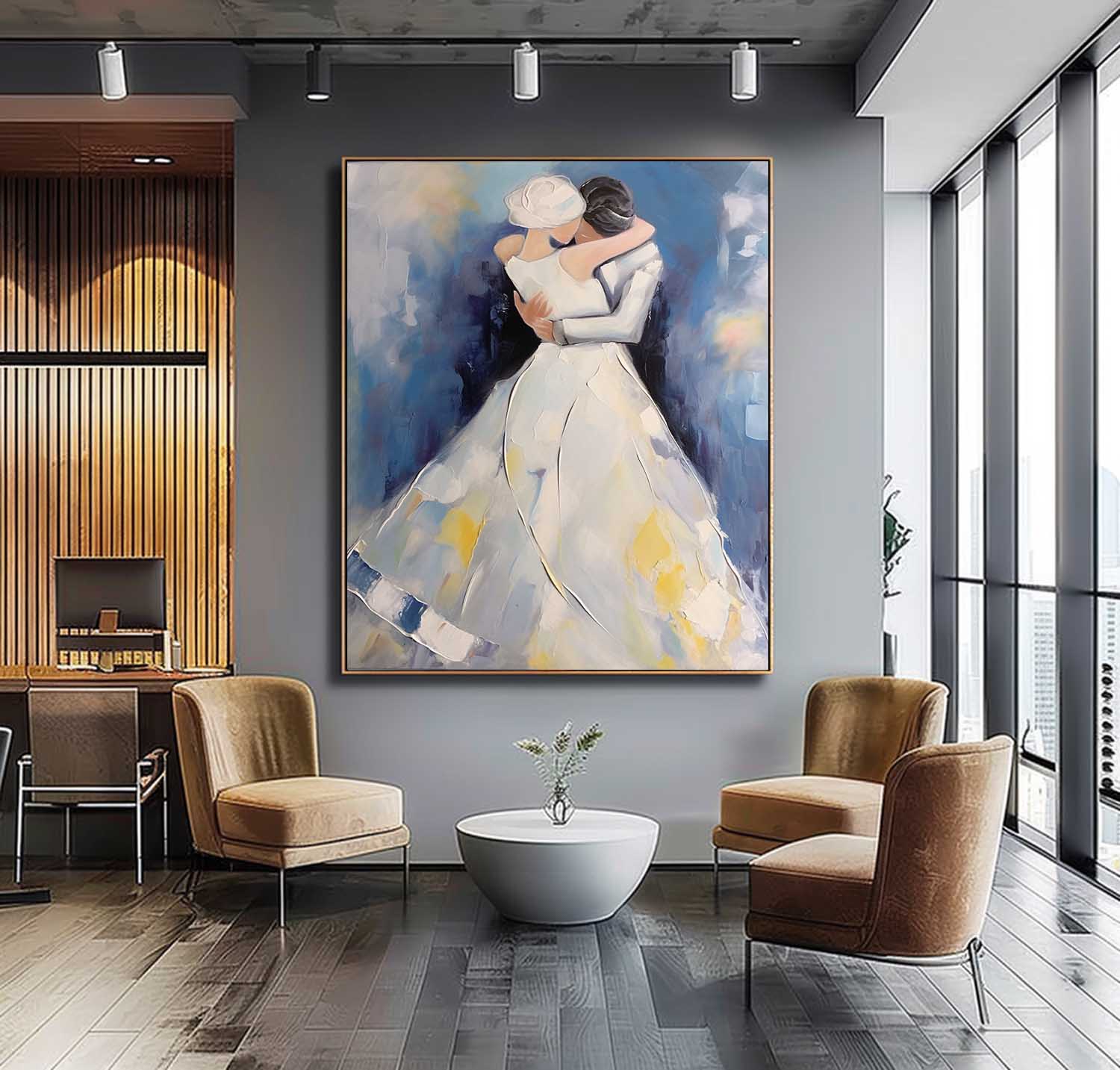 Original Wall Art Character Outline Painting Large Texture Painting Framed Wedding Artwork Anniversary Wedding Gift