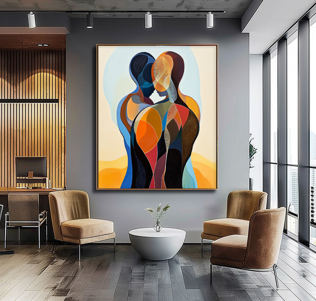 Large Portrait Artwork Original Figure Acrylic Painting Canvas Colorful Lovers Abstract Wall Art