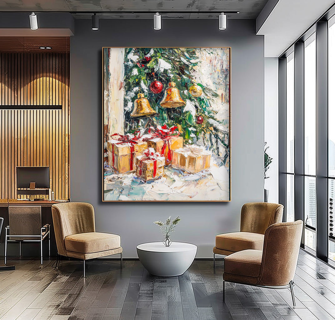 Original Christmas Tree Painting Snow Acrylic Painting Texture Abstract Christmas Tree Art Home Decor