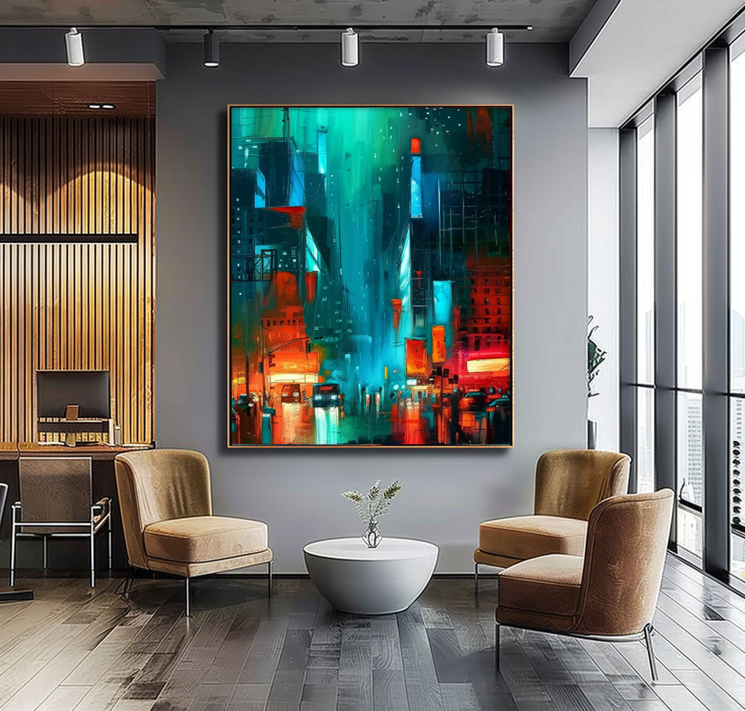 Big Wall Art Original Modern Cityscape Oil Painting On Canvas Abstract Urban Scene Art Home Decor