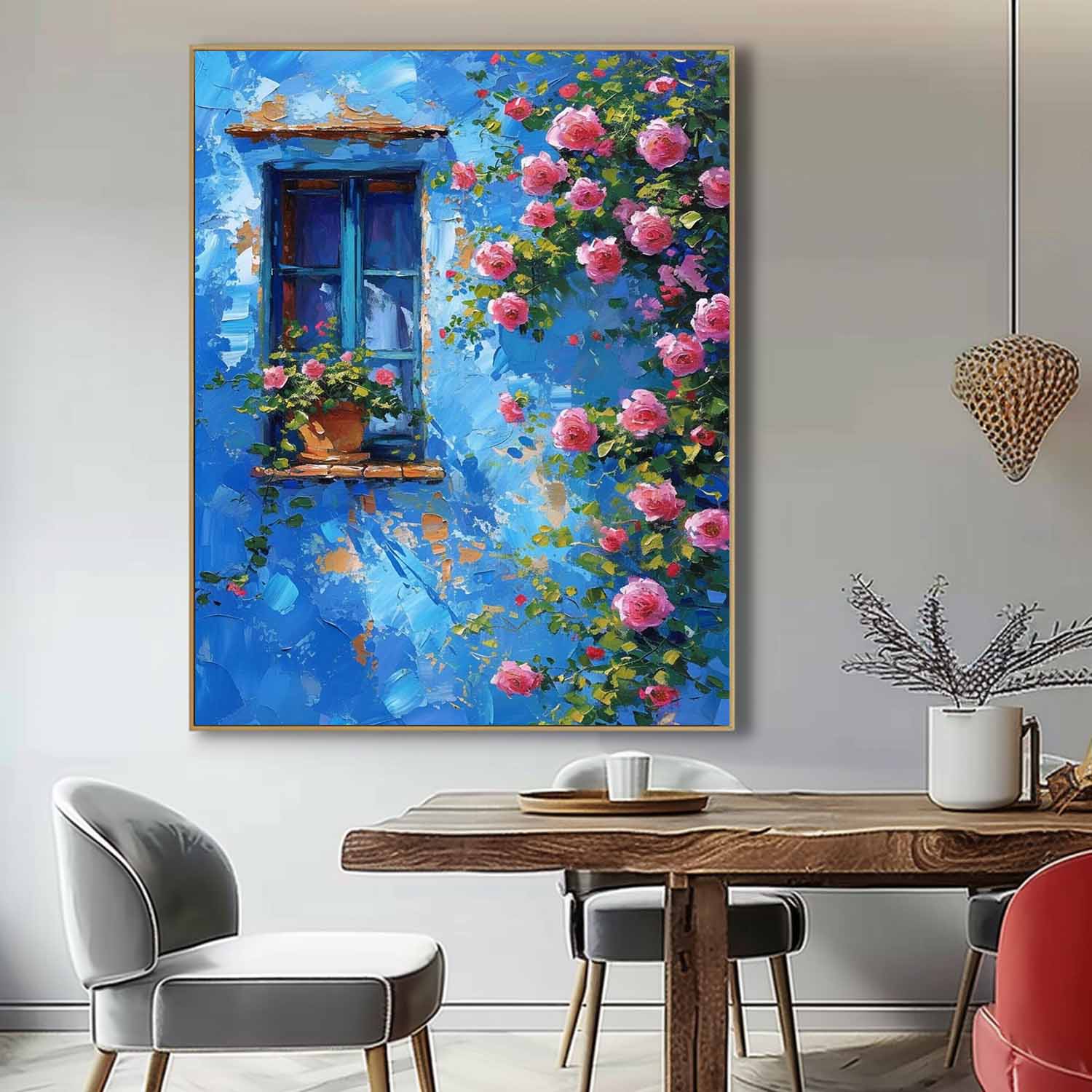 Large Textured Art Flowers On The Building Acrylic Painting Canvas Original Floral Painting Home Decor