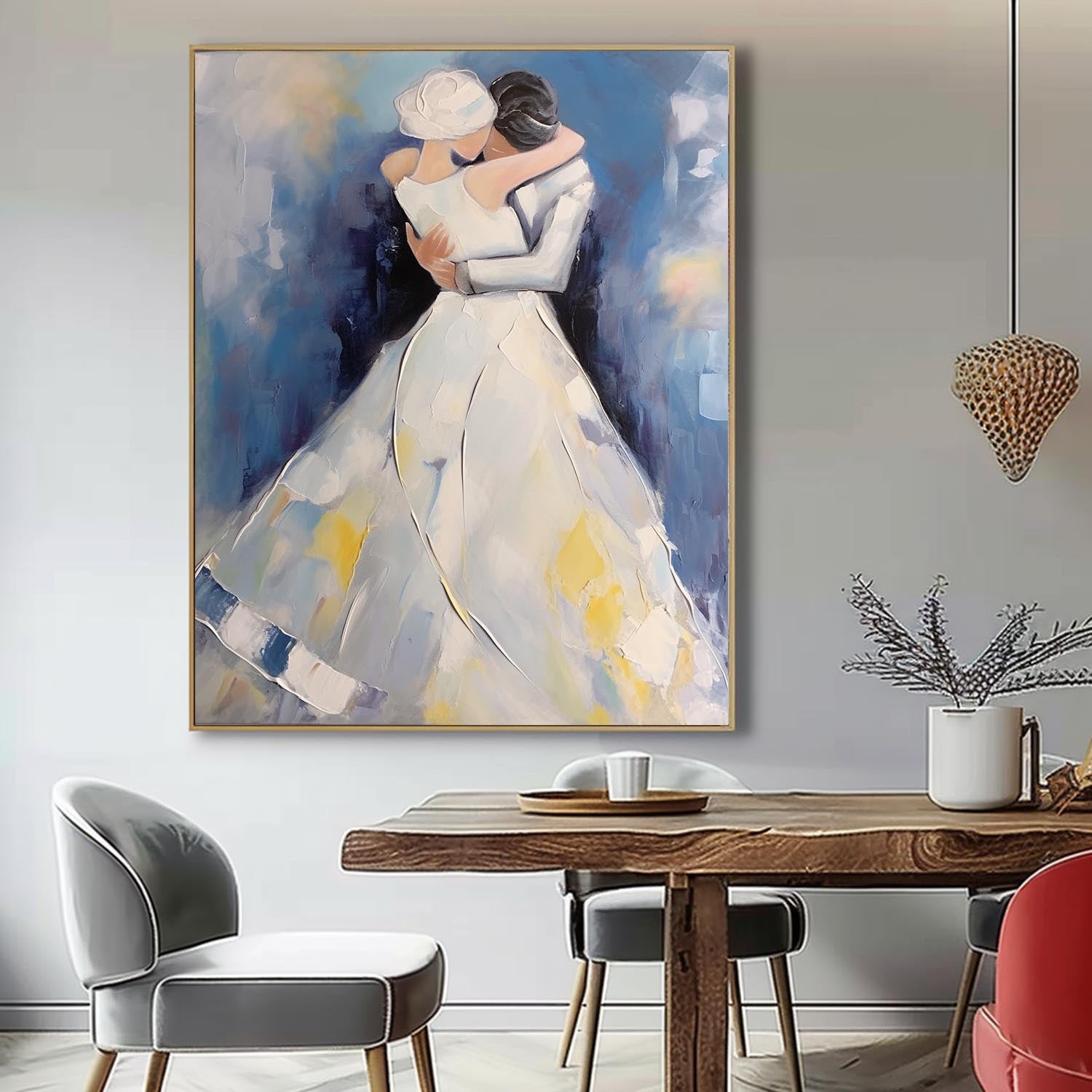 Original Wall Art Character Outline Painting Large Texture Painting Framed Wedding Artwork Anniversary Wedding Gift