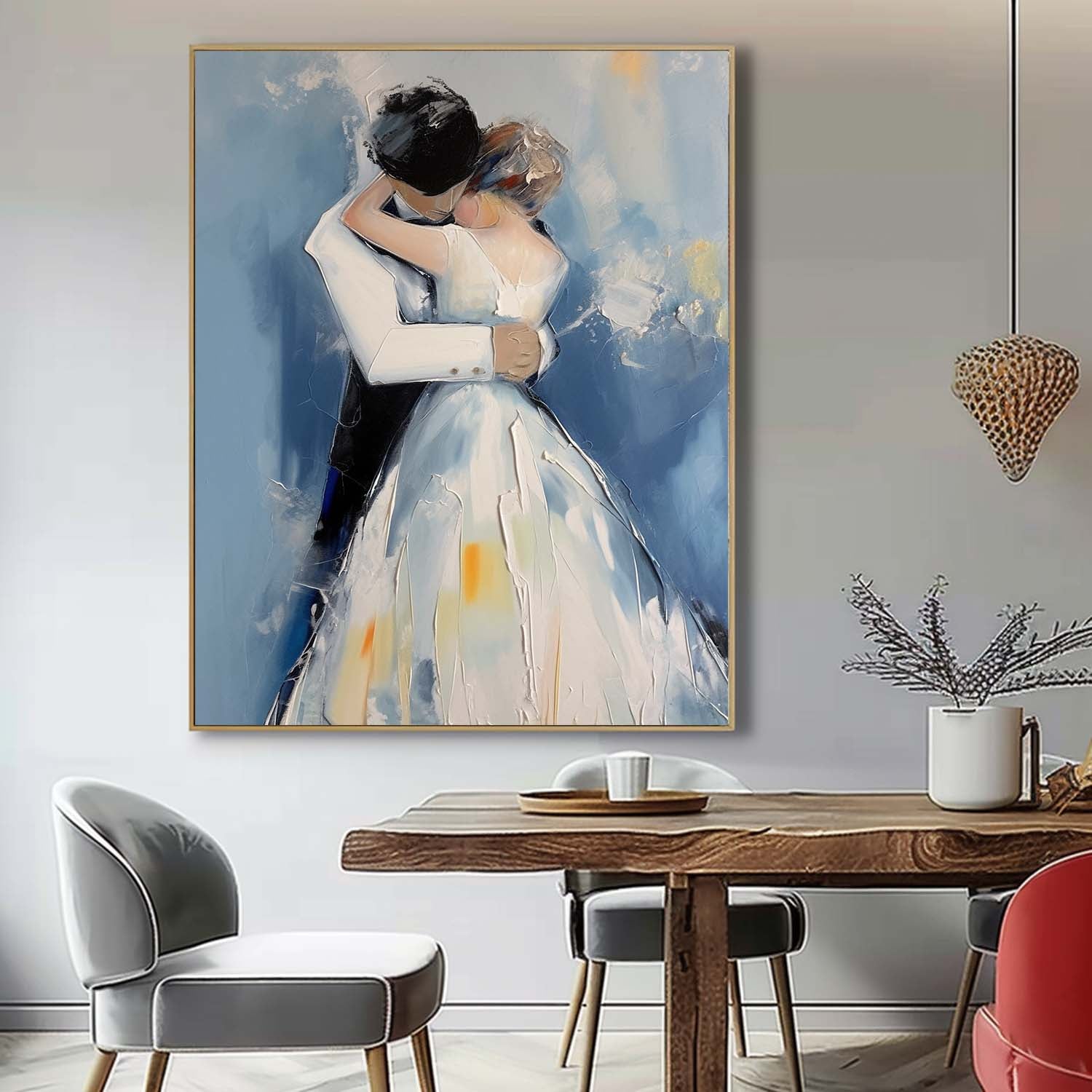 Character Outline Painting Large Texture Painting Framed Wedding Artwork Original Wall Art Anniversary Wedding Gift