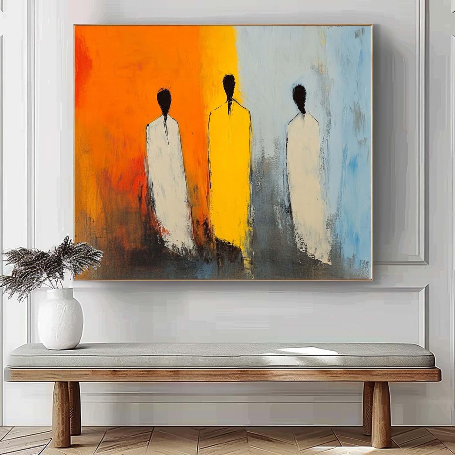 Contemporary Gallery Wall Art Modern Minimal Abstract Oil Painting Figure View Of Back Home Decor
