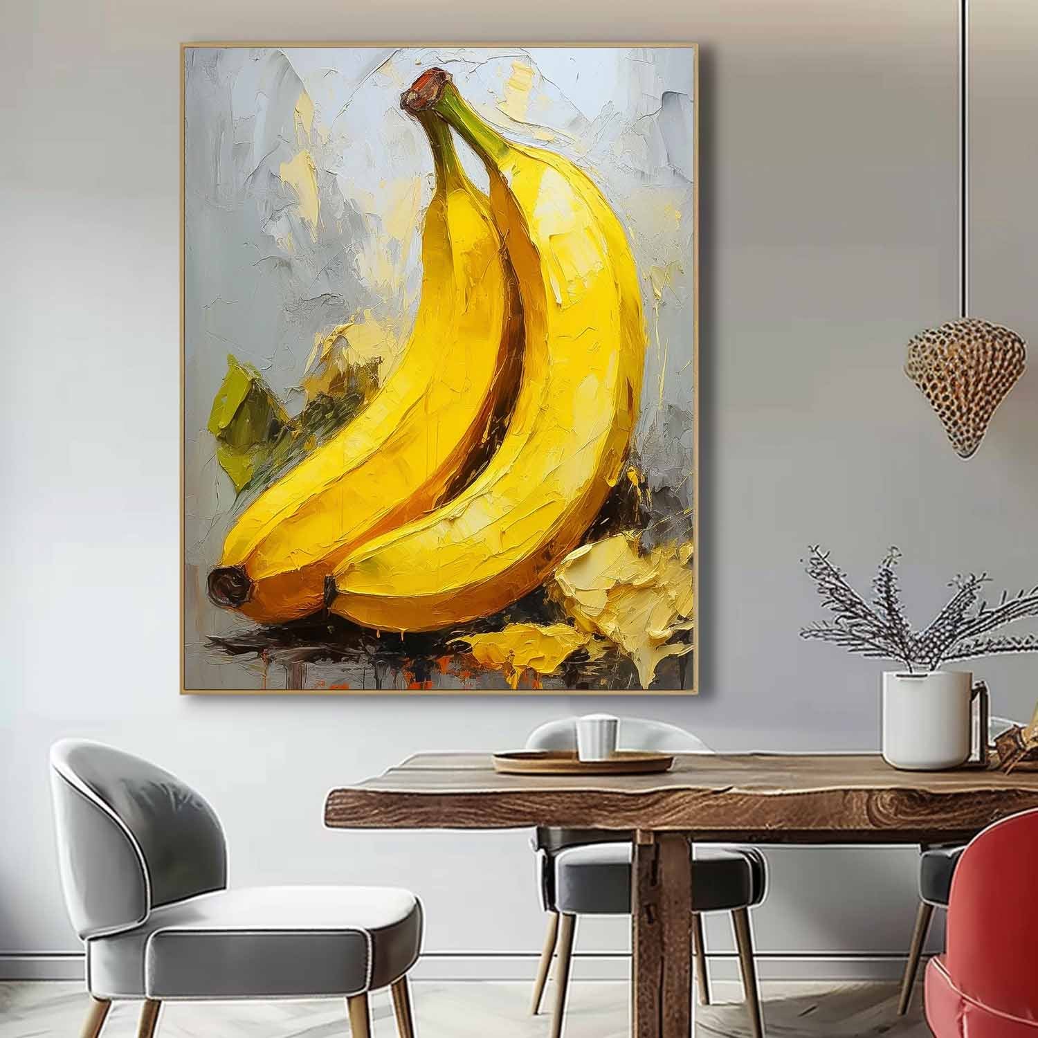 Color Fruit Acrylic Painting Abstract Still Life Painting On Canvas Large Banana Original Artwork Gift
