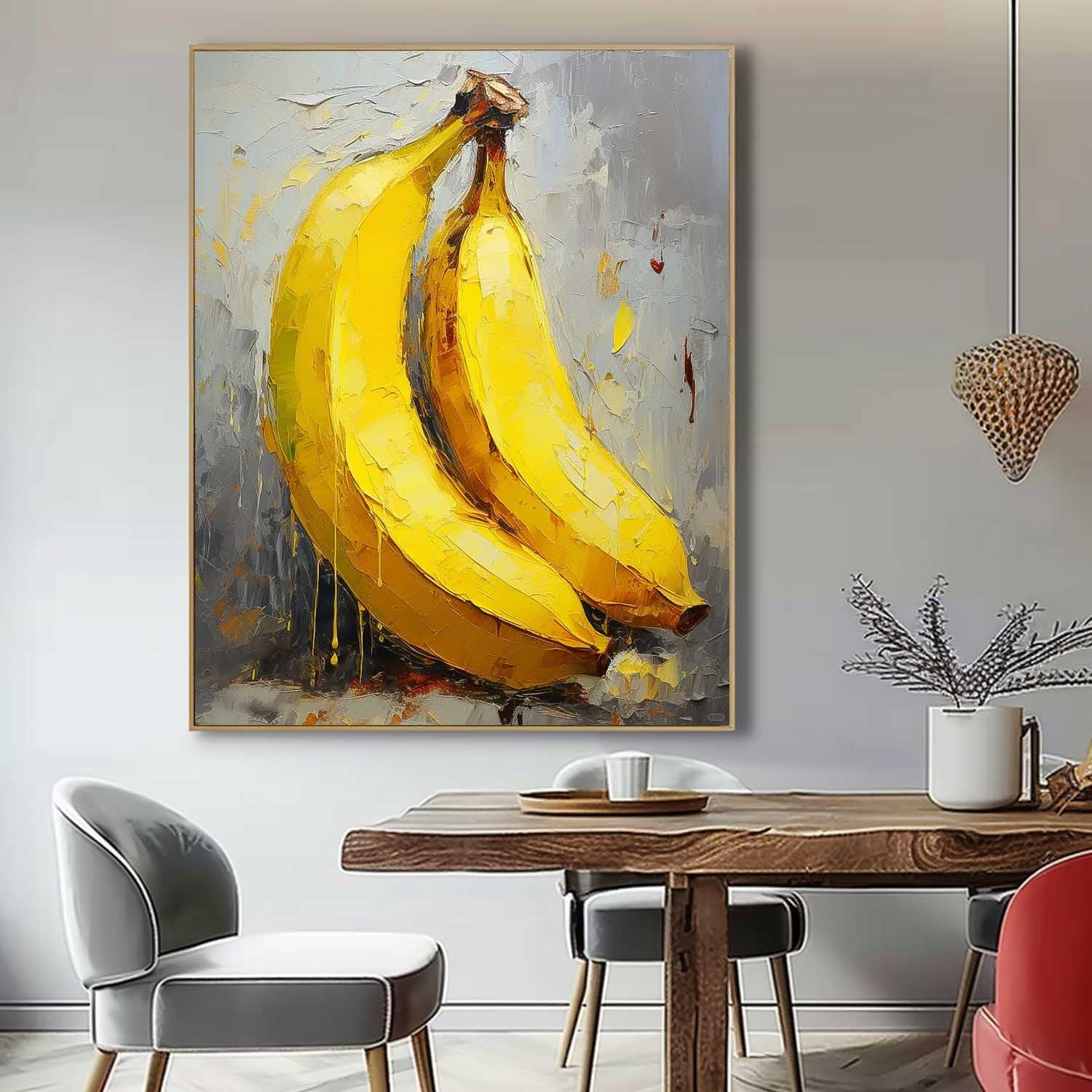 Abstract Still Life Painting On Canvas Large Banana Original Artwork Color Fruit Acrylic Painting Gift