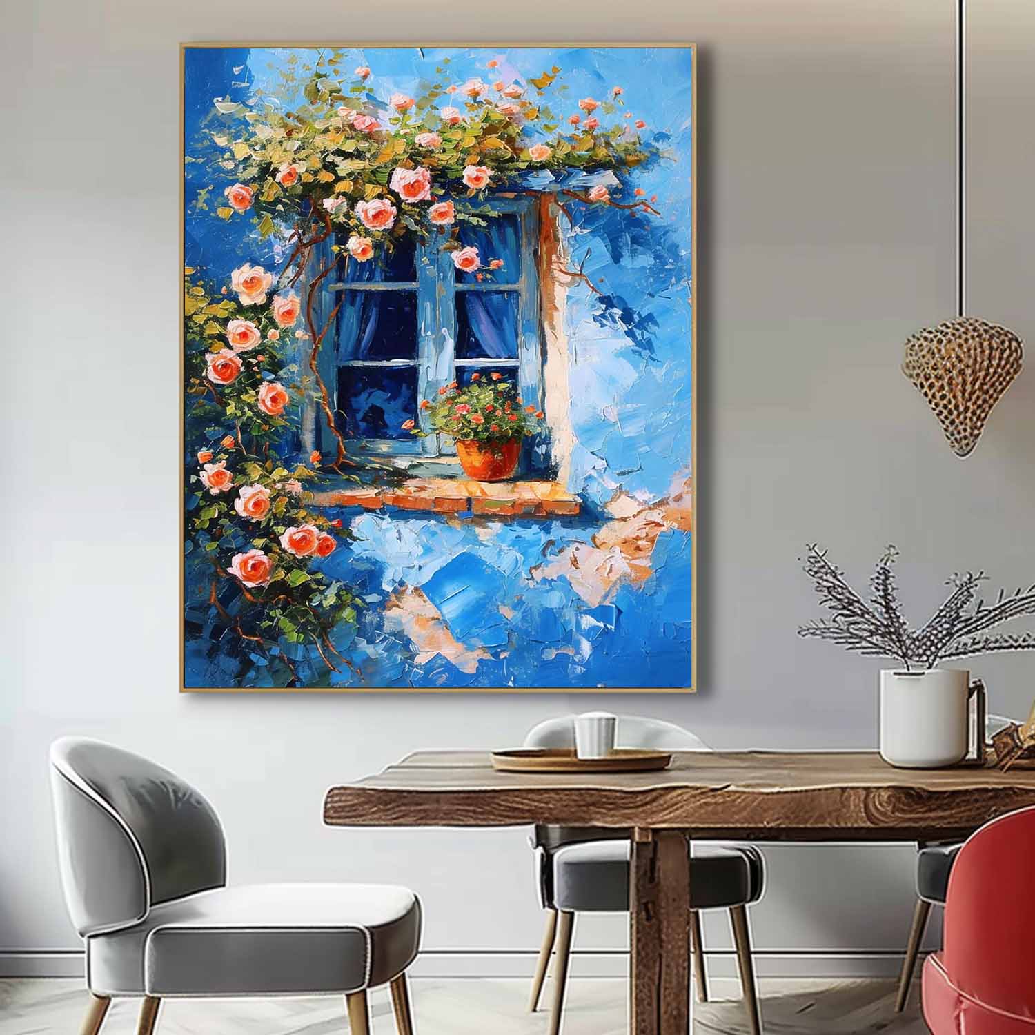 Flowers On The Building Acrylic Painting Canvas Large Textured Art Original Floral Painting Home Decor