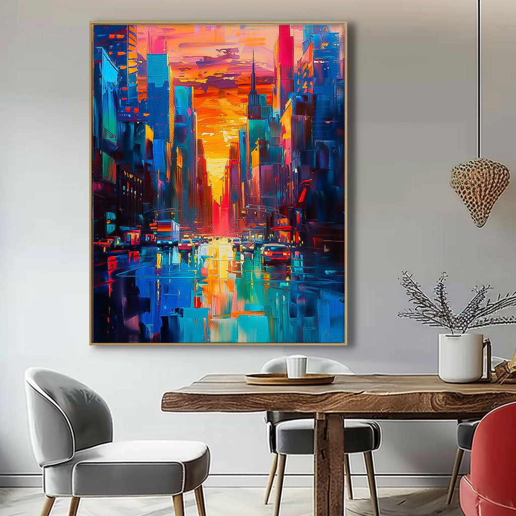Color Big Wall Art Original Modern Cityscape Oil Painting On Canvas Abstract Urban Scene Art Home Decor
