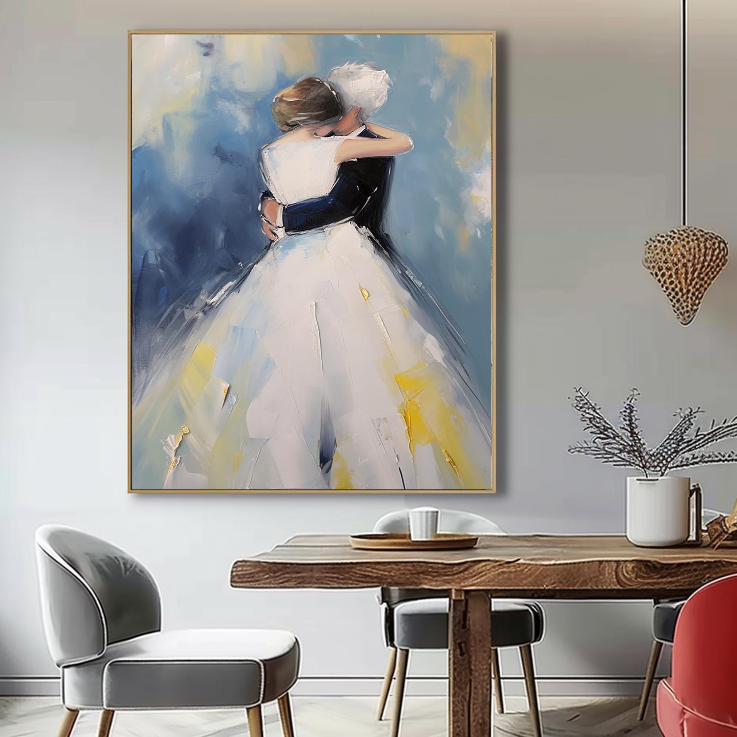 Large Texture Painting Framed Wedding Artwork Original Wall Art Character Outline Painting Anniversary Wedding Gift