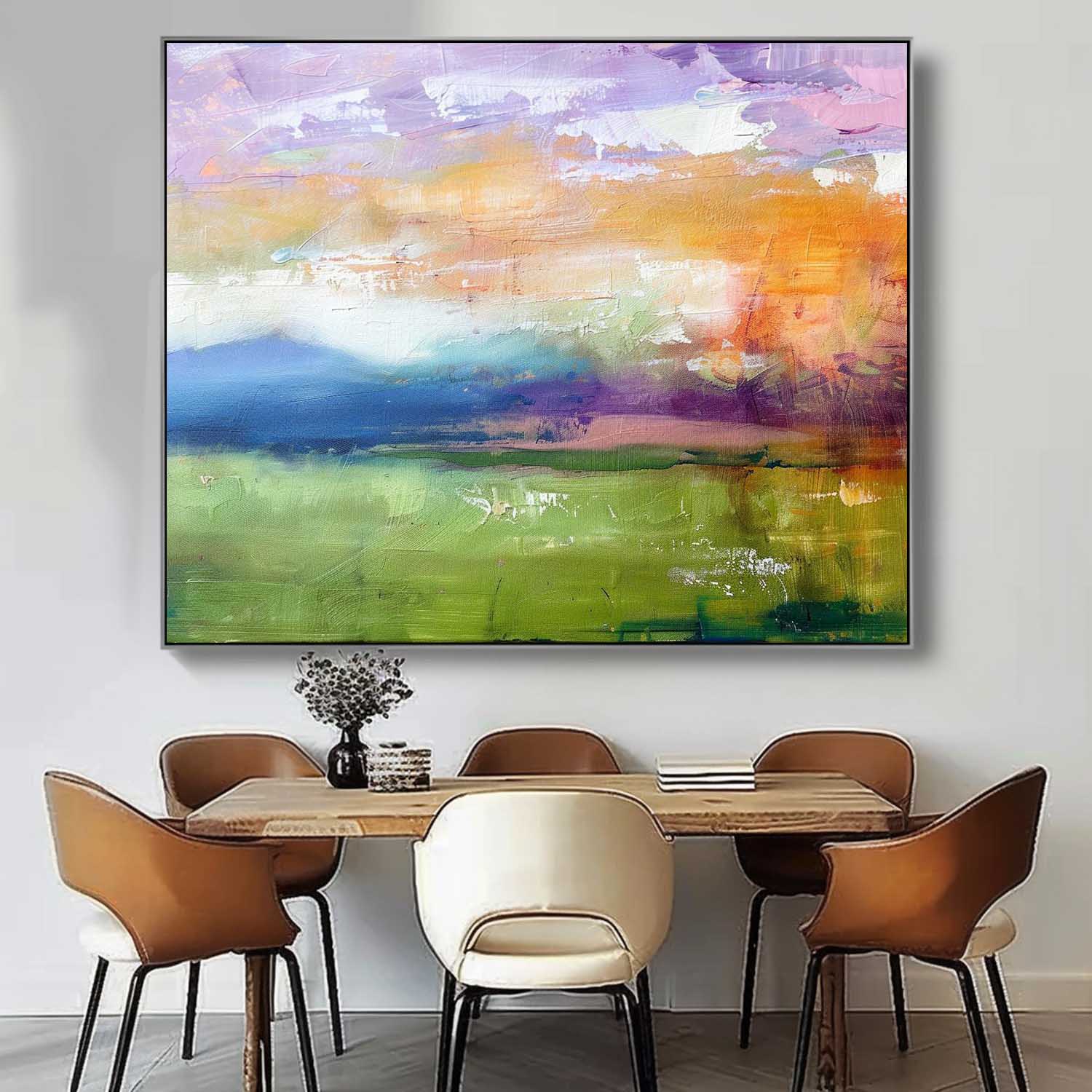 Abstract Landscape Oil Painting Ink Style Texture Painting Modern Colorful Dreamscape Sunrise Natural Artwork