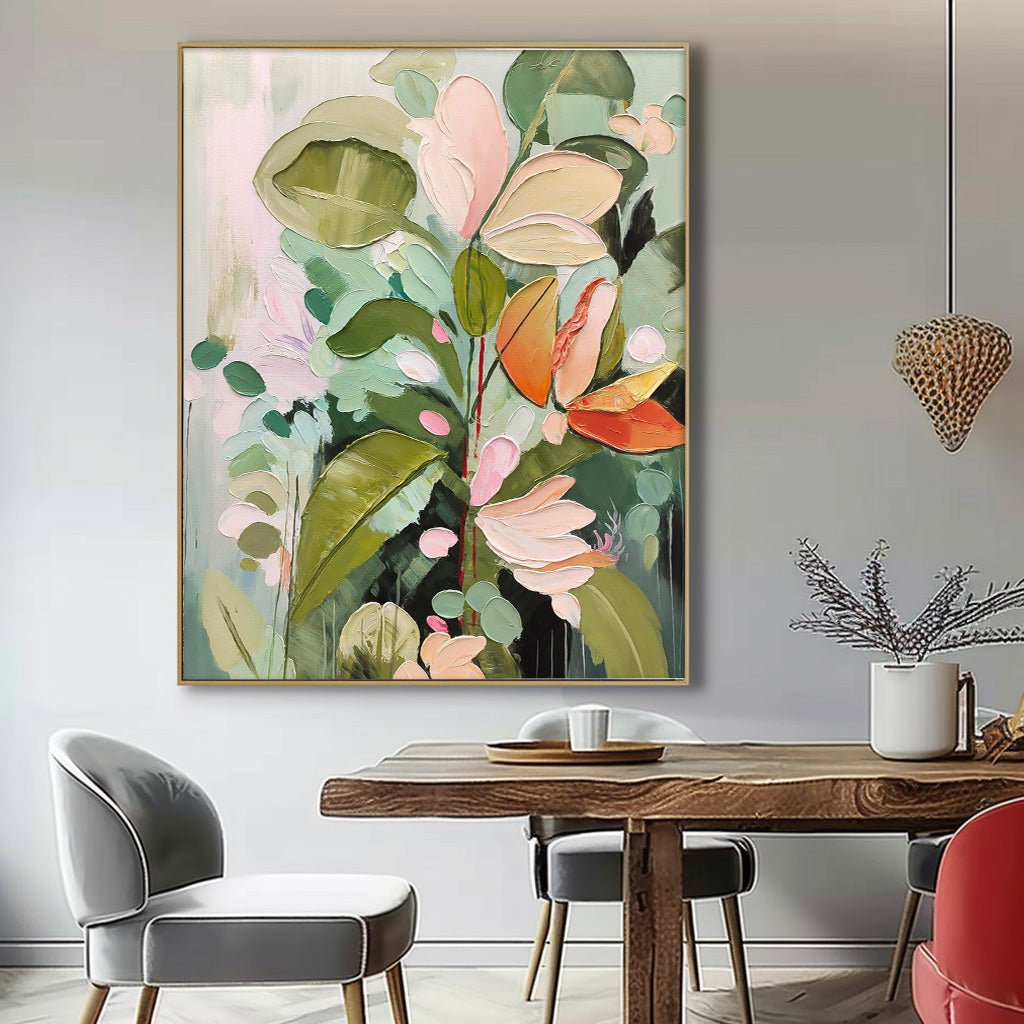 Beautiful Green Flower Painting Acrylic Textured Floral Art Impressionist Flower Paintings For Living Room
