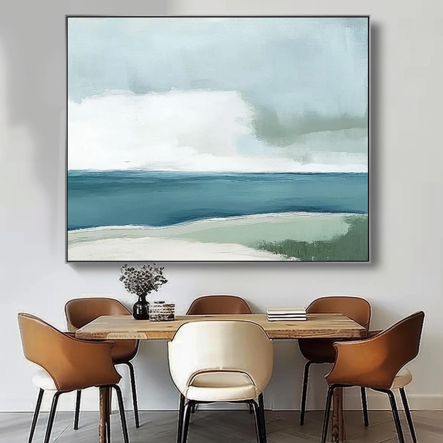 Abstract Lake Landscape Oil Painting Seaside Landscape Artwork Large Texture Scenery Wall Art Framed