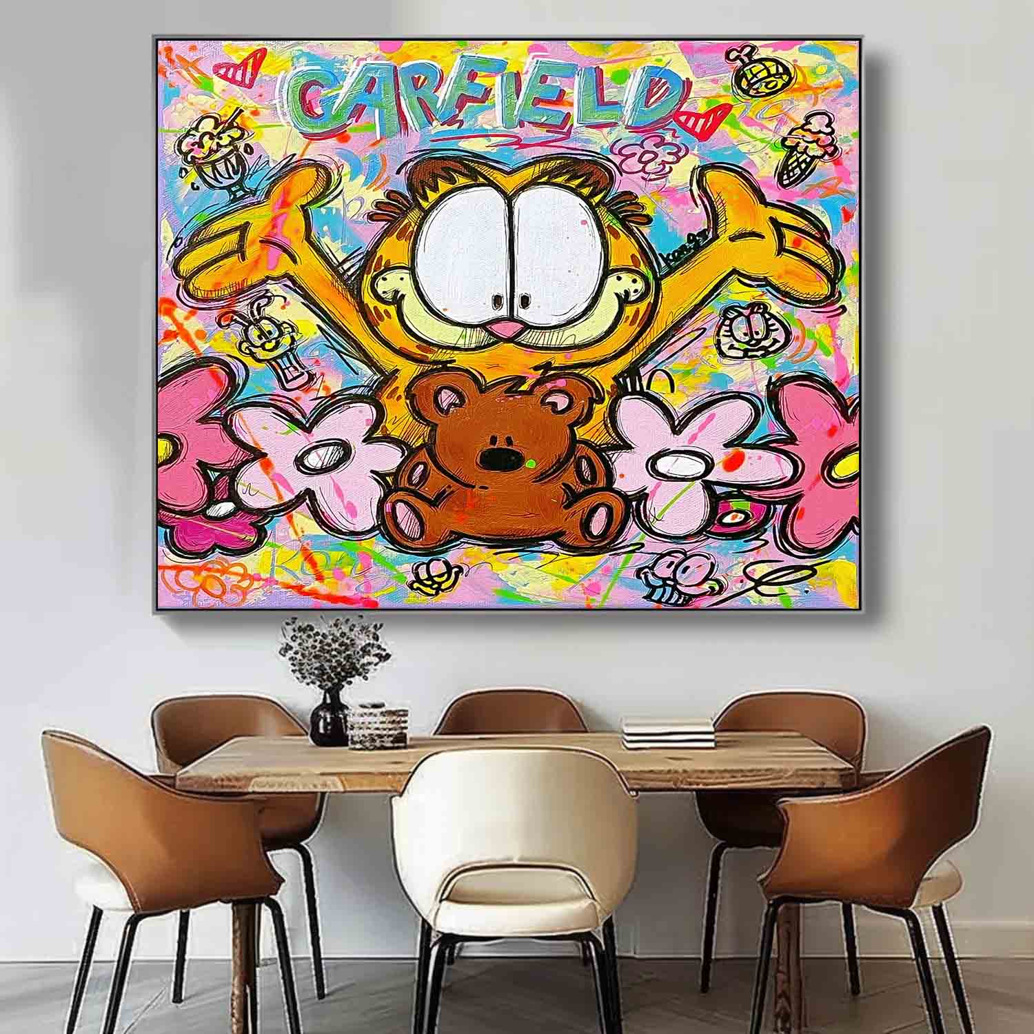 Modern Abstract Animal Oil Painting On Canvas Cute Garfield Painting Wall Art Living Room Decor
