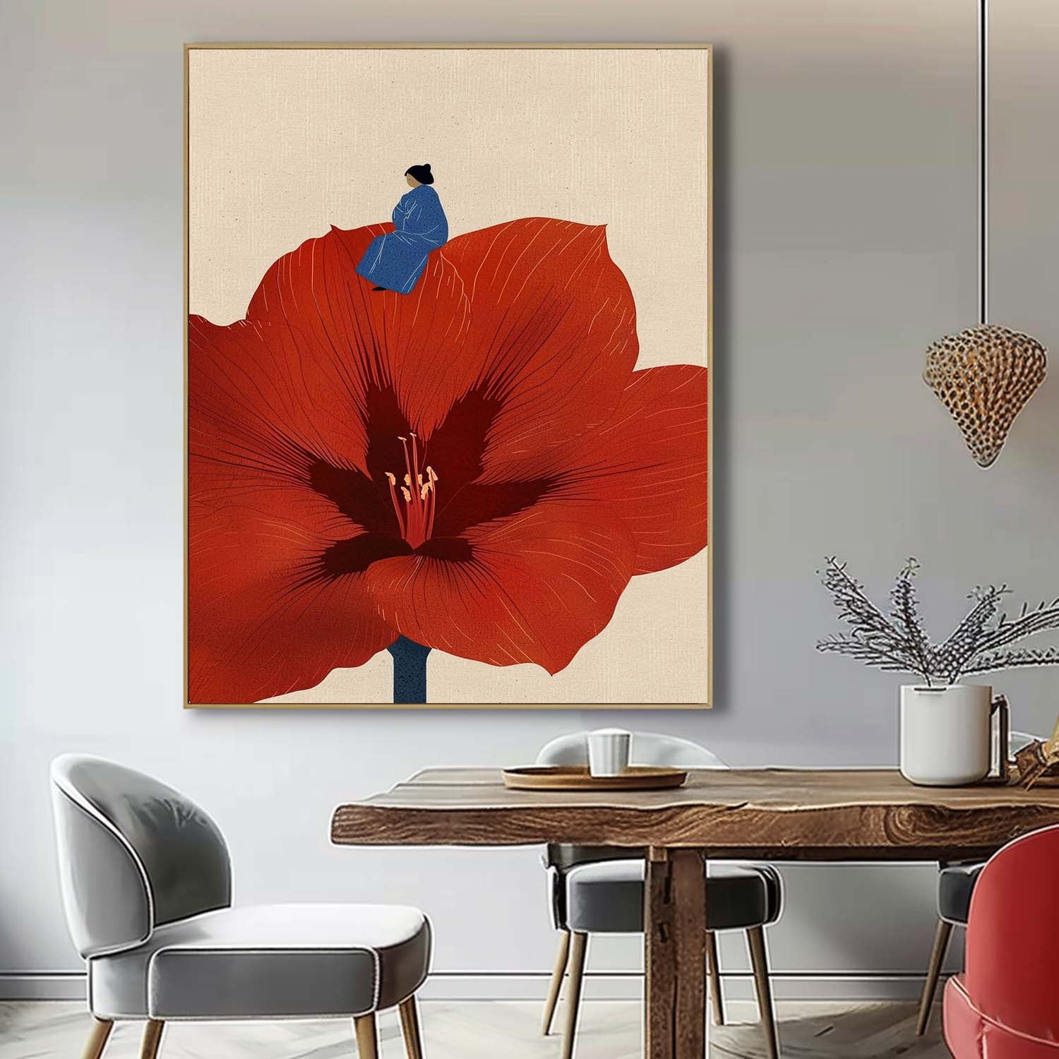 Illustration style Abstract Artwork Large Figure Painting Original Girl On Flowers Wall Art Home Decor
