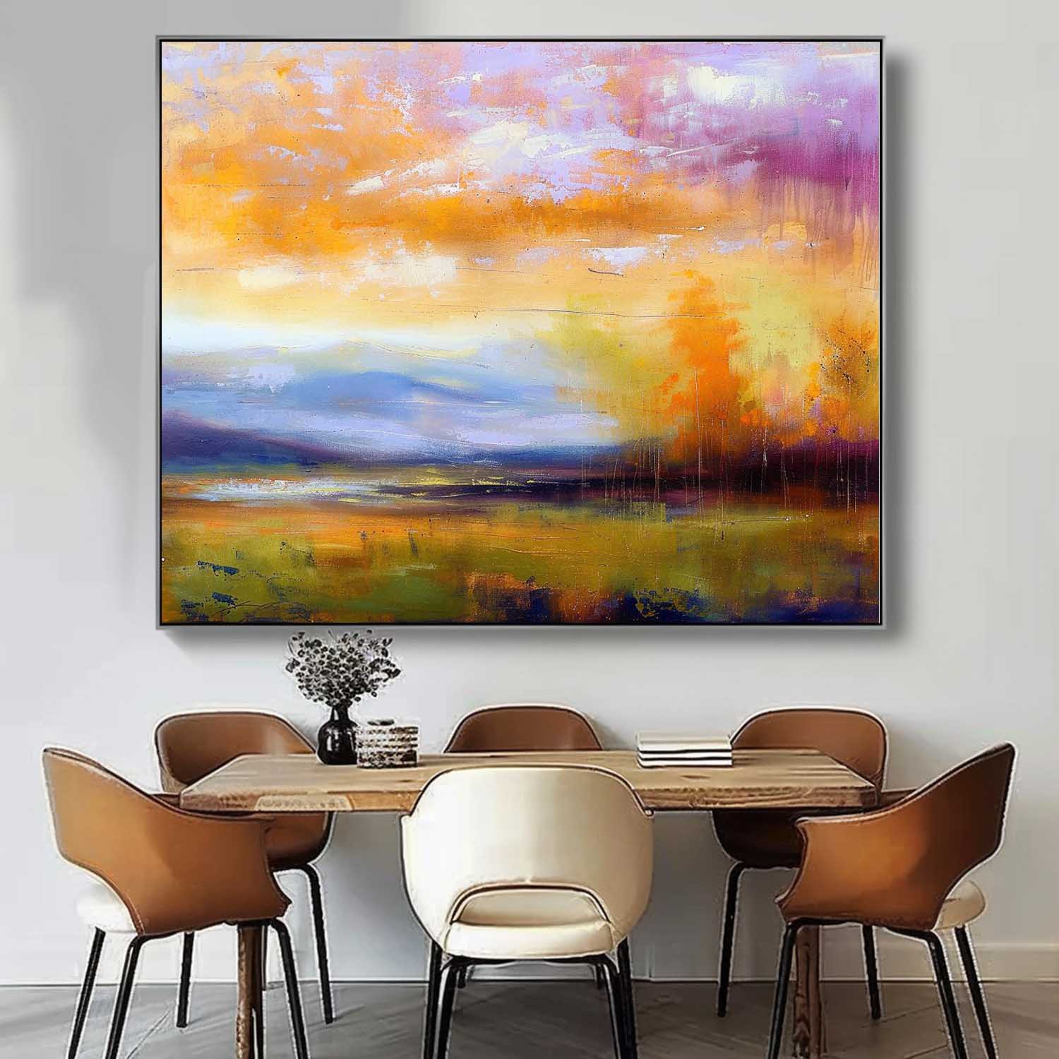 Colorful Abstract Landscape Oil Painting On Canvas Framed Texture Wall Art Original Scenery Artwork