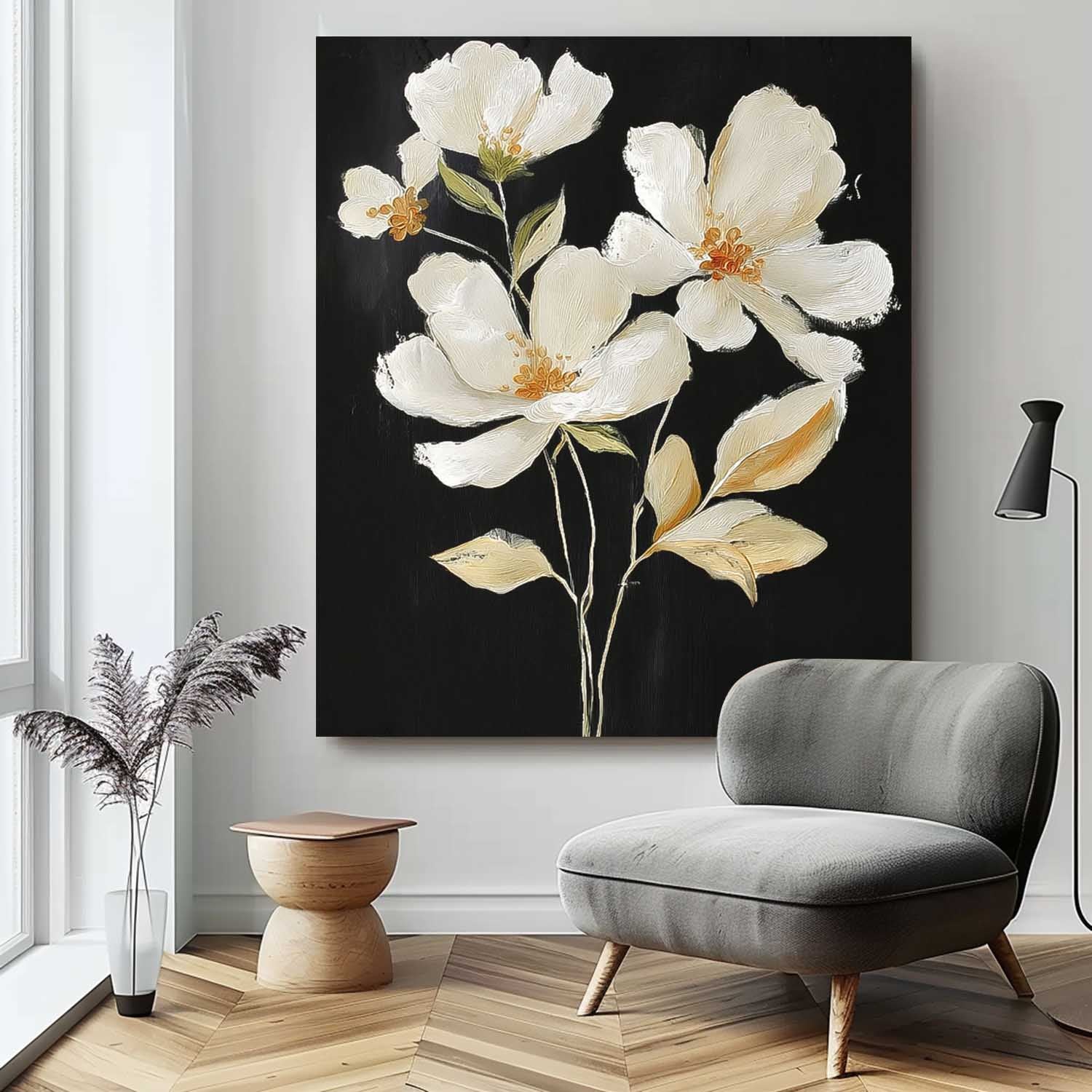 Original Artwork Texture Plant Wall Art Large White Flower Abstract Oil Painting Canvas Home Decor
