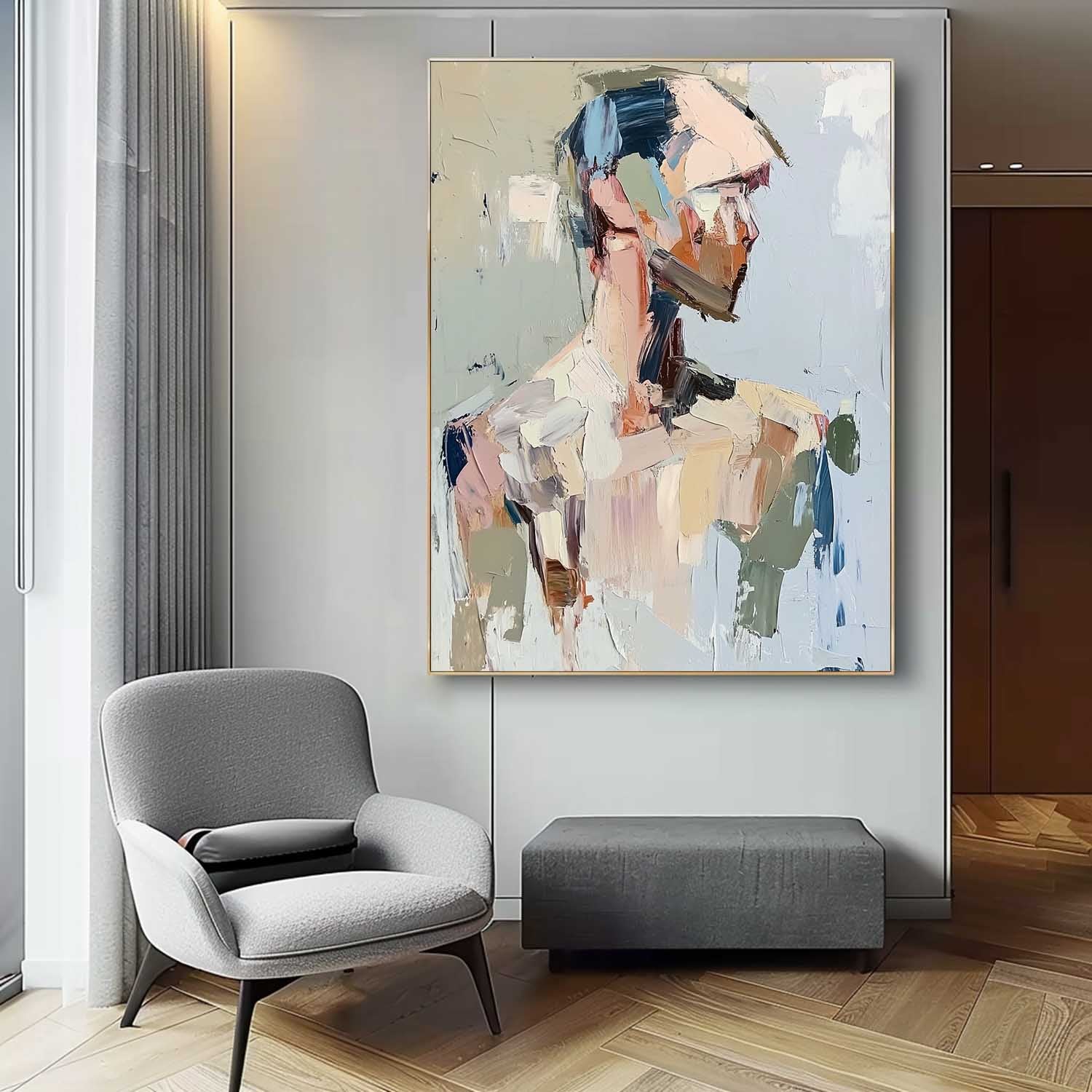 Abstract Figure oil Painting On Canvas Original Vague Texture Girl Wall Art Faceless Modern Artwork