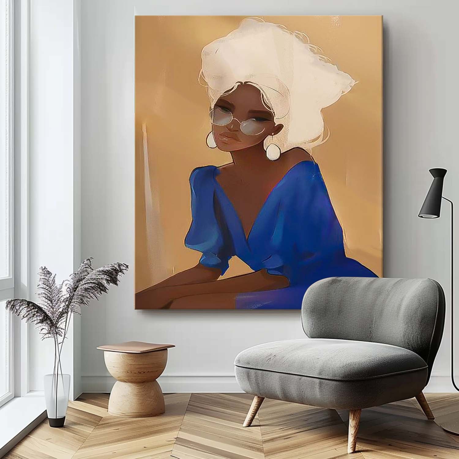 Large Female Acrylic Painting Abstract Lady Artwork Original Woman Wall Art Framed For Living Room