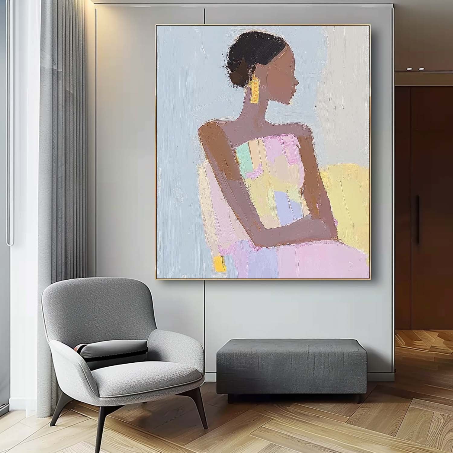 Vibrant Large Figure Painting Original Elegant Woman Wall Art Minimalism Colorful Abstract Artwork Gift