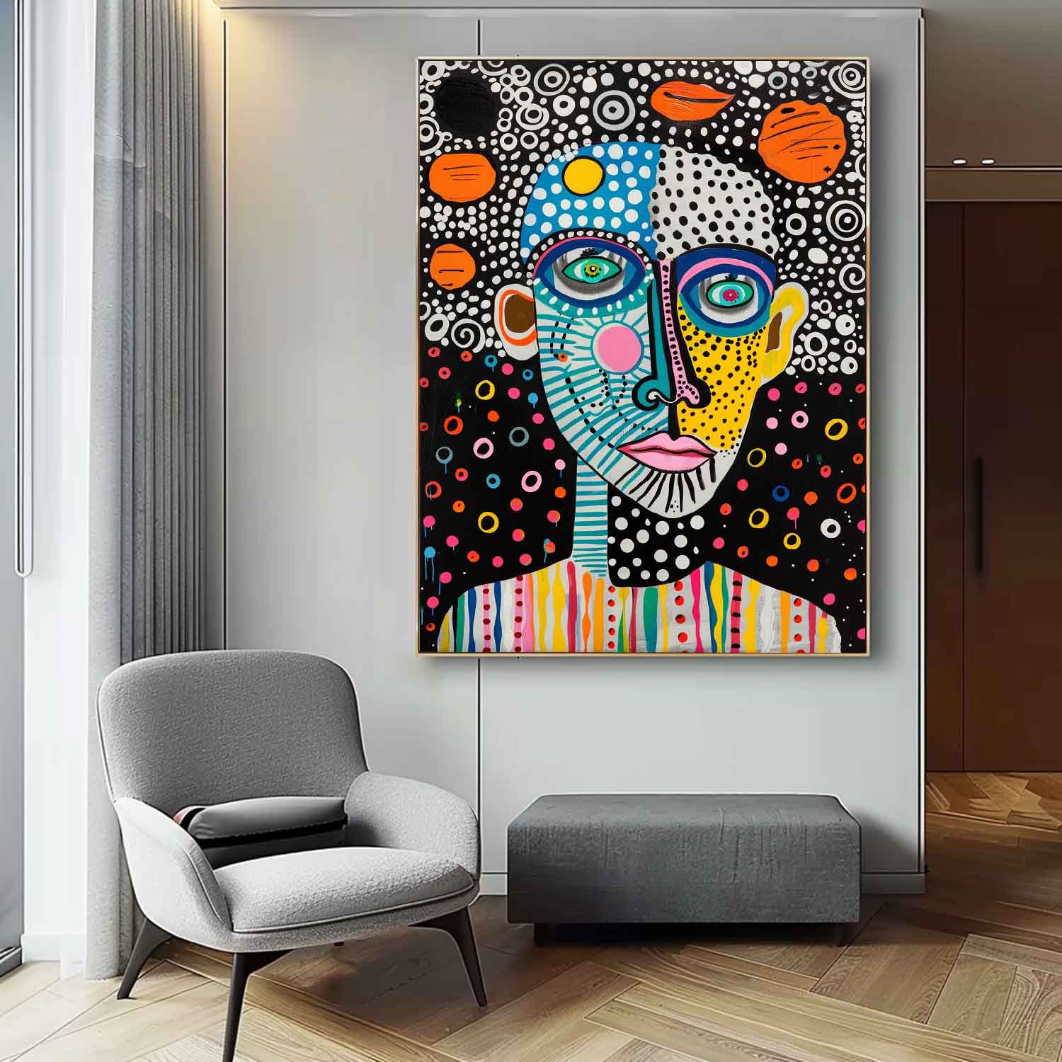 Funny Large Figure Painting Original Graffiti Face Wall Art Minimalism Colorful Abstract Boho Artwork Gift