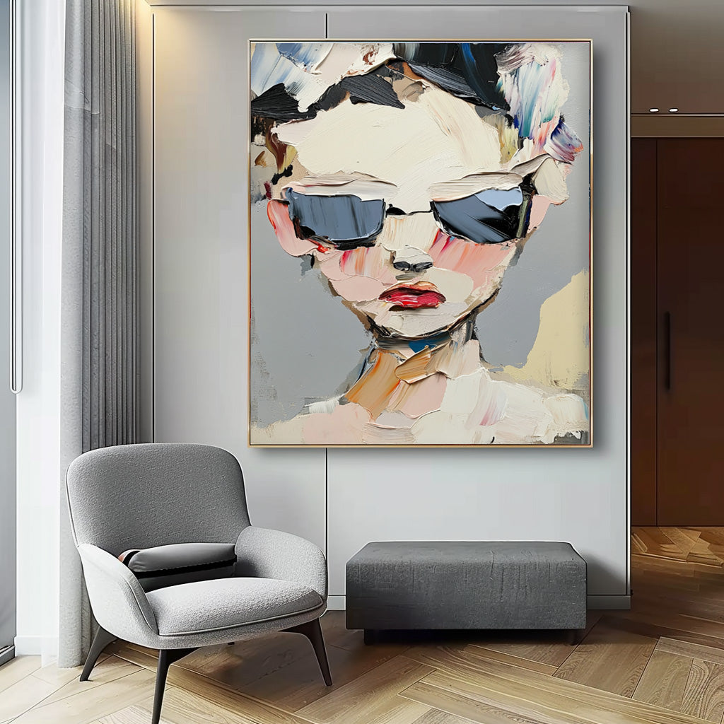Abstract Character oil Painting On Canvas Original Texture Cool Girl Wall Art Minimalist Modern Artwork