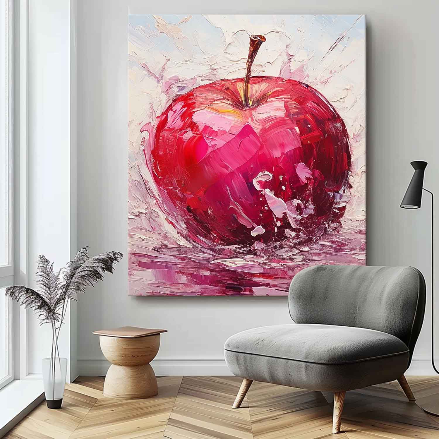 Abstract Still Life Painting On Canvas Large Apple Original Artwork Color Fruit Acrylic Painting Gift
