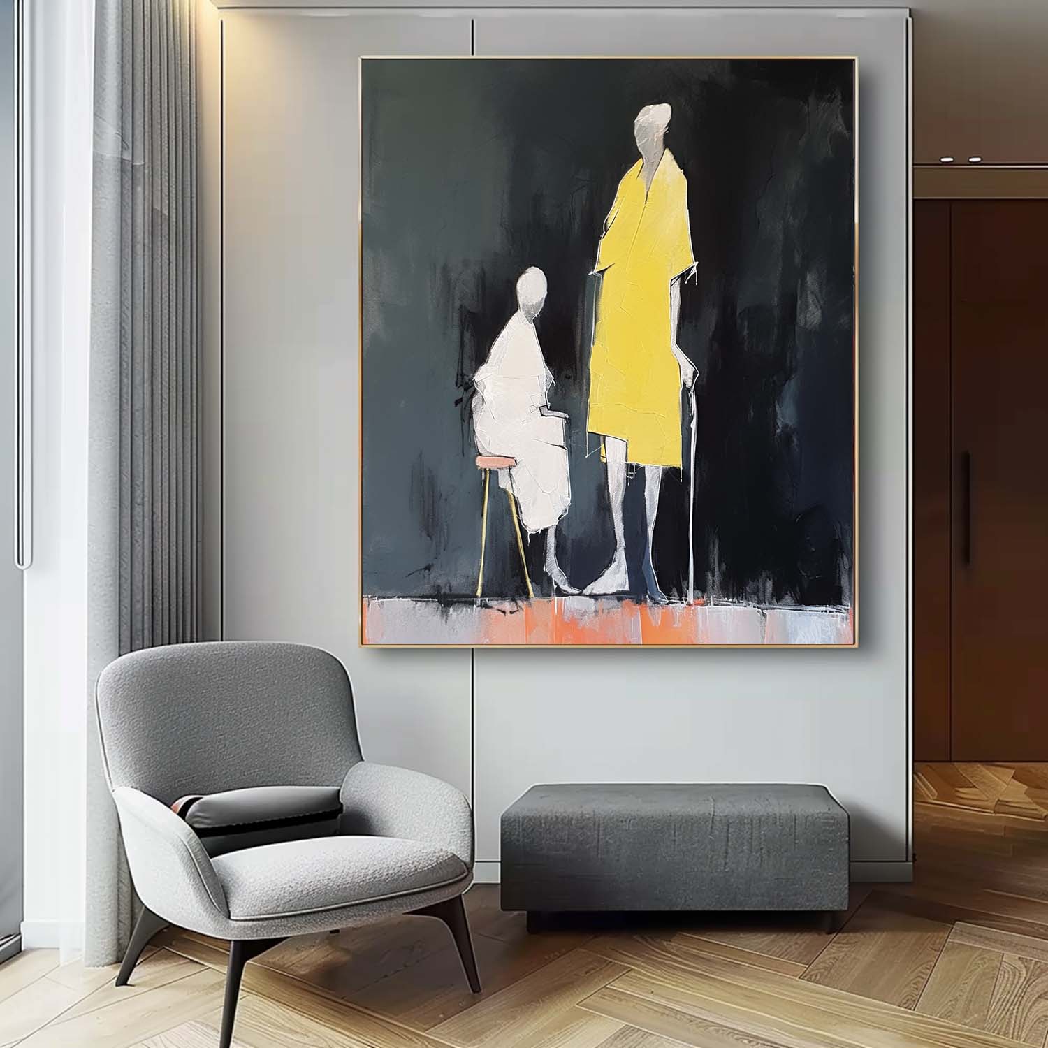 Original People In The Dark Wall Art Large Figure Painting Original Abstract Artwork For Living Room