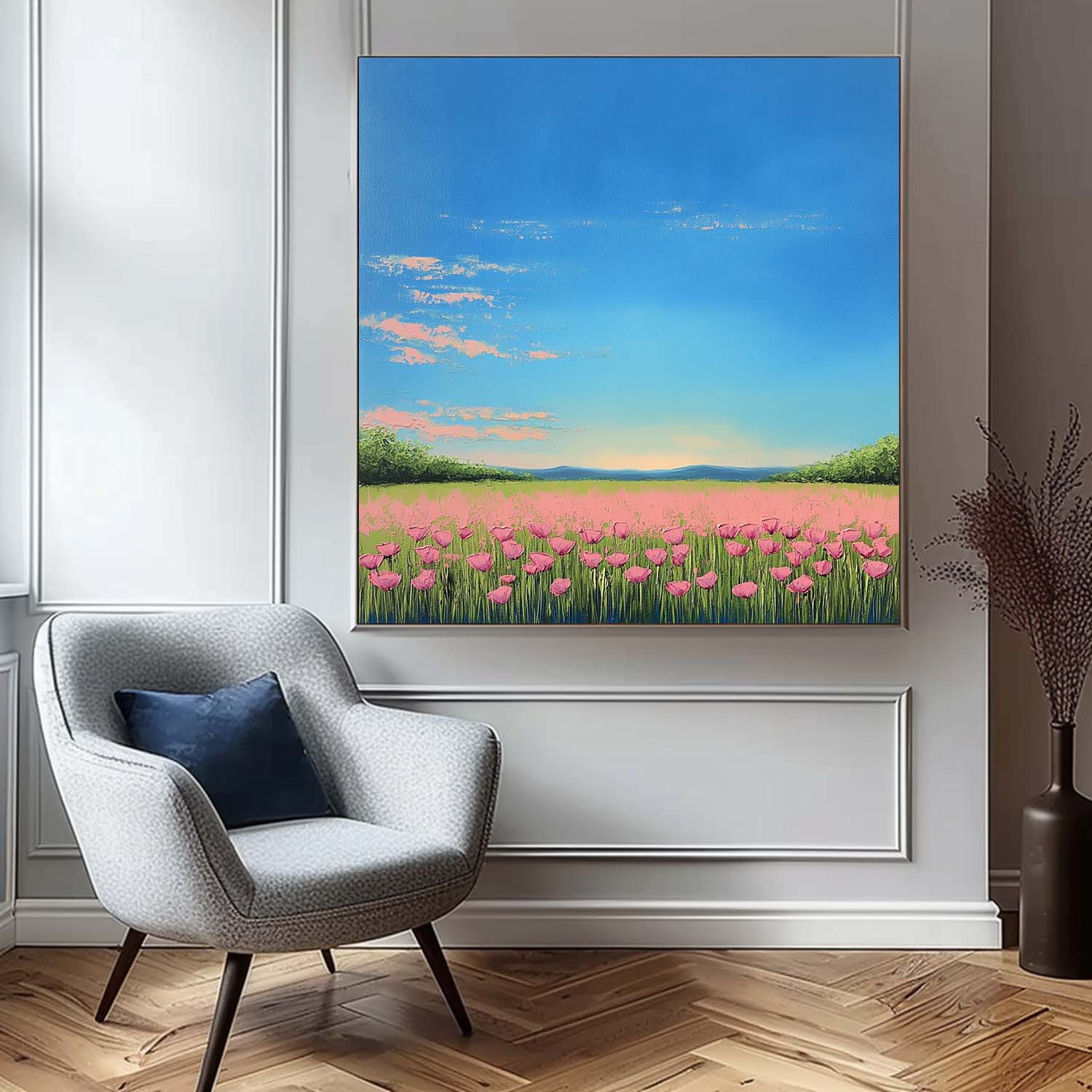 Muted Country Field Wall Art Wildflower Field Scenery Oil Painting Landscape painting Nature Artwork