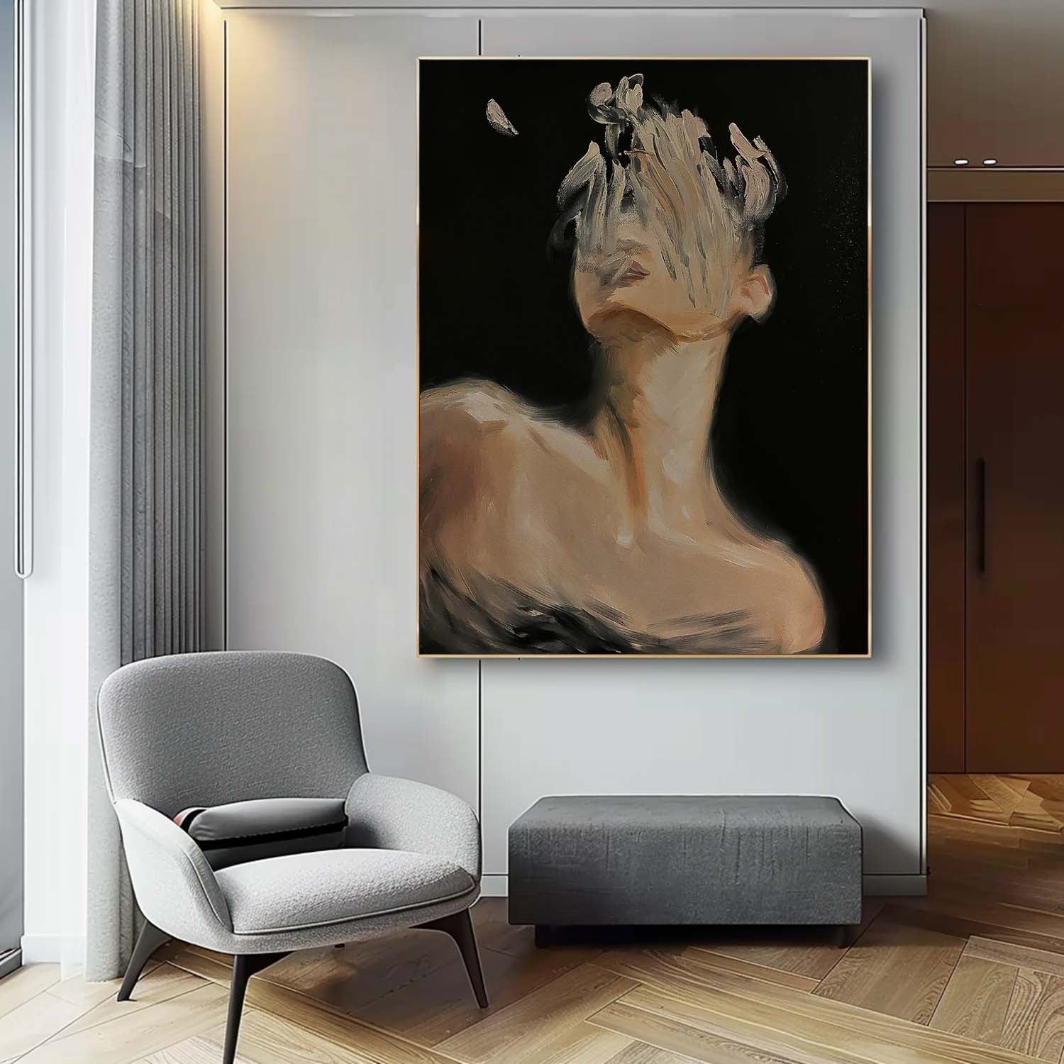 Original Vague Texture Girl Wall Art Abstract Figure oil Painting On Canvas Faceless Modern Artwork