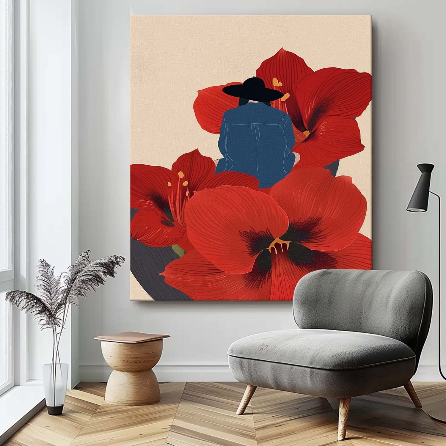 Large Figure Painting Original Girl On Flowers Wall Art Illustration style Abstract Artwork Home Decor