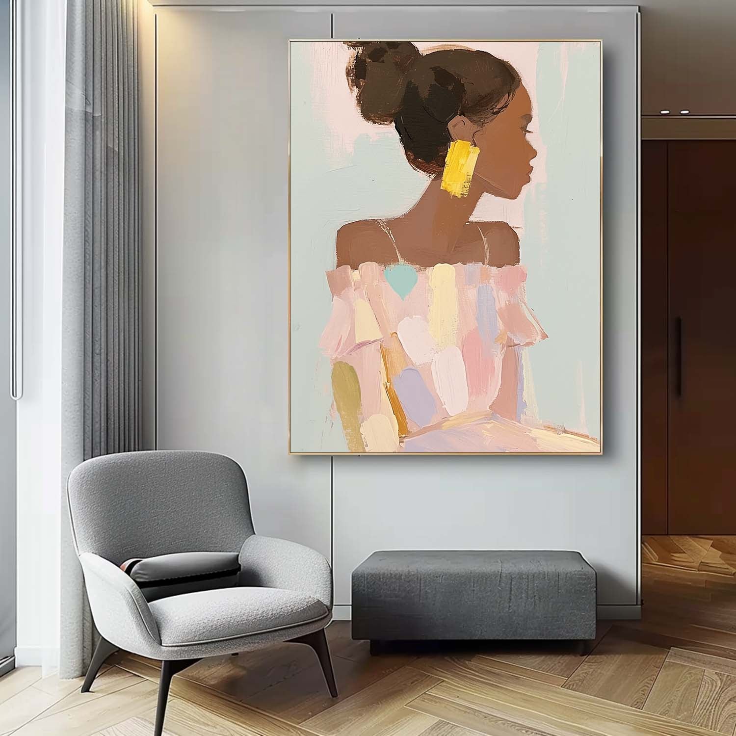 Original Elegant Woman Wall Art Vibrant Large Figure Painting Minimalism Colorful Abstract Artwork Gift