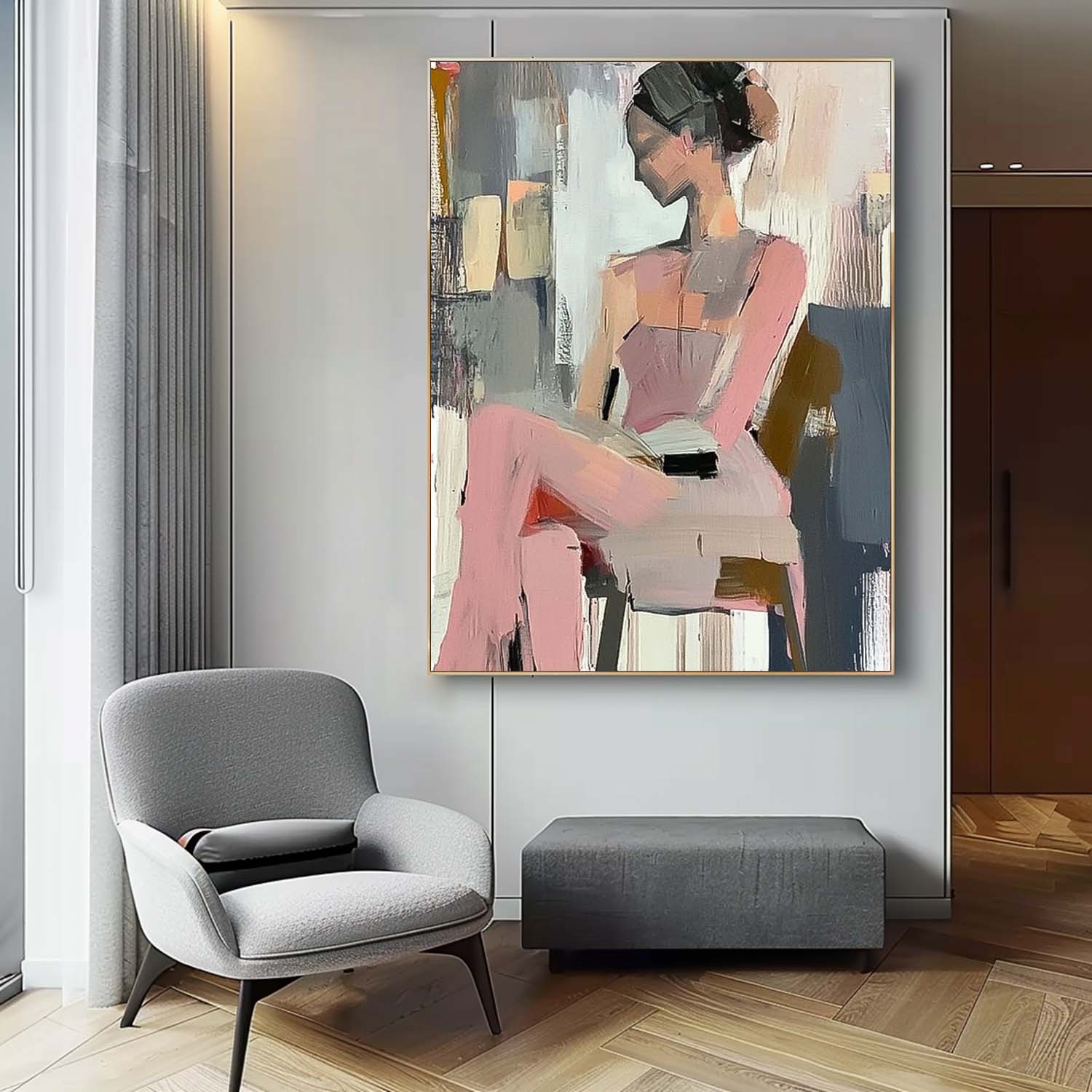 Faceless Artwork Large Girl Painting Abstract Lady Painting Original Wall Art Framed For Living Room