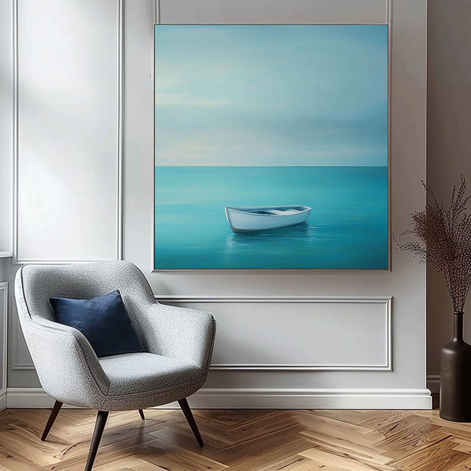 Abstract Offing Scenery Oil Painting Framed Large Small Boat Wall Art Seaside Landscape Artwork Home Decor