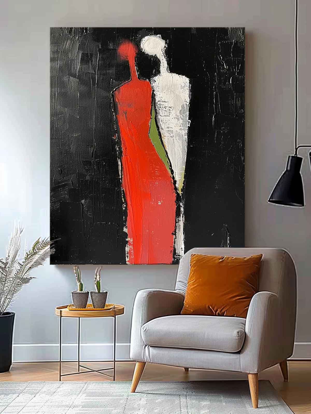 Minimalist Character Silhouette Original Wall Art Dark Color Large Figure Painting Abstract Artwork Home Decor