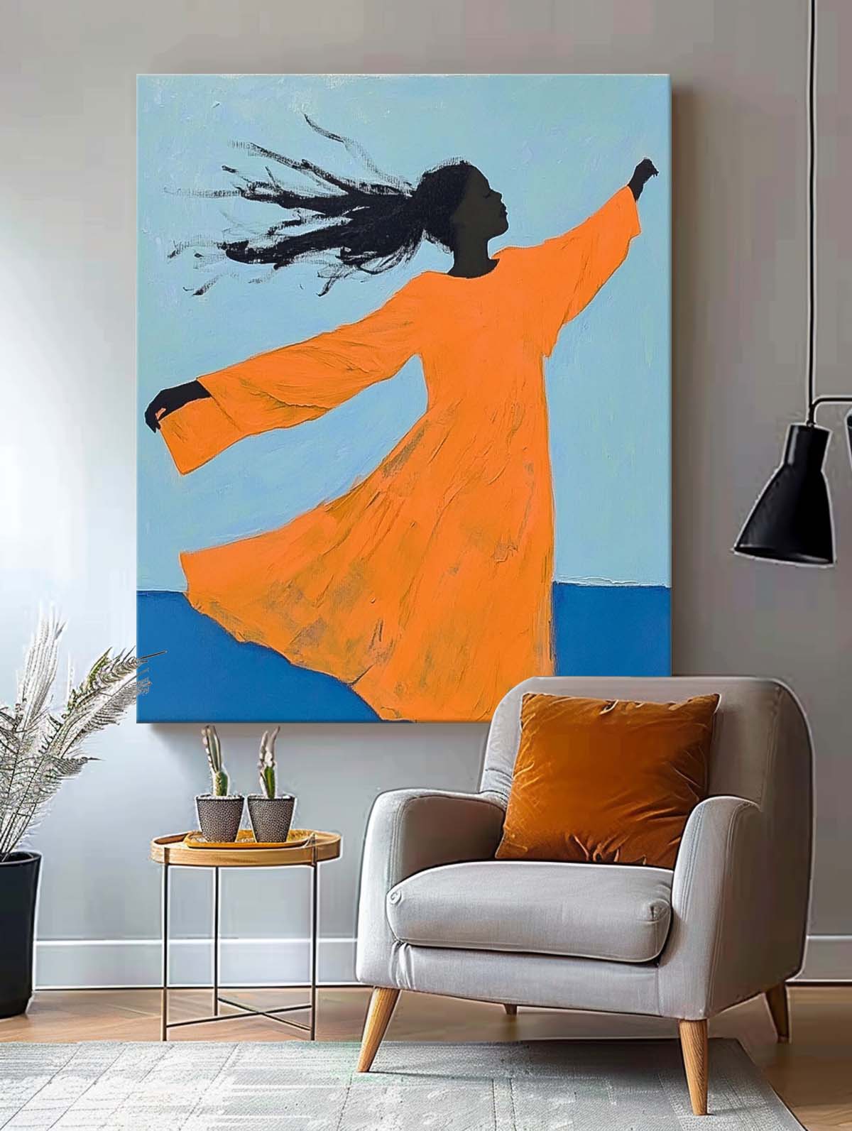 Large Girl Acrylic Painting Framed Original Contemporary Little Girl Wall Art Abstract Artwork Home Decor